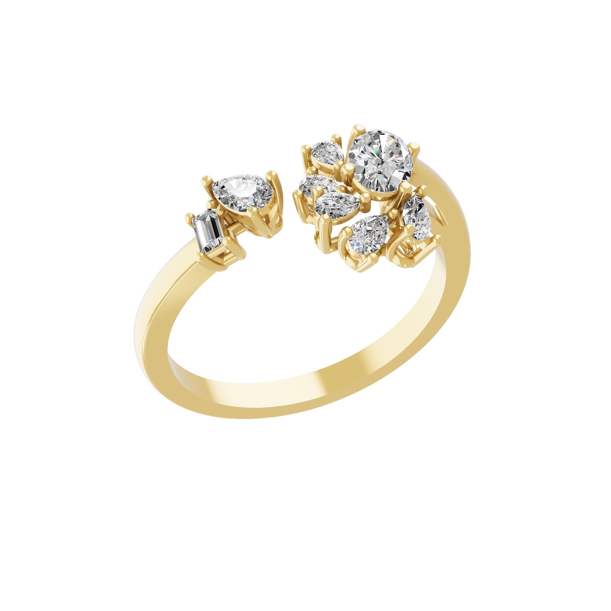 Multi Cut 14K Fine Gold Lab Grown Diamond Ring 0.65Ct