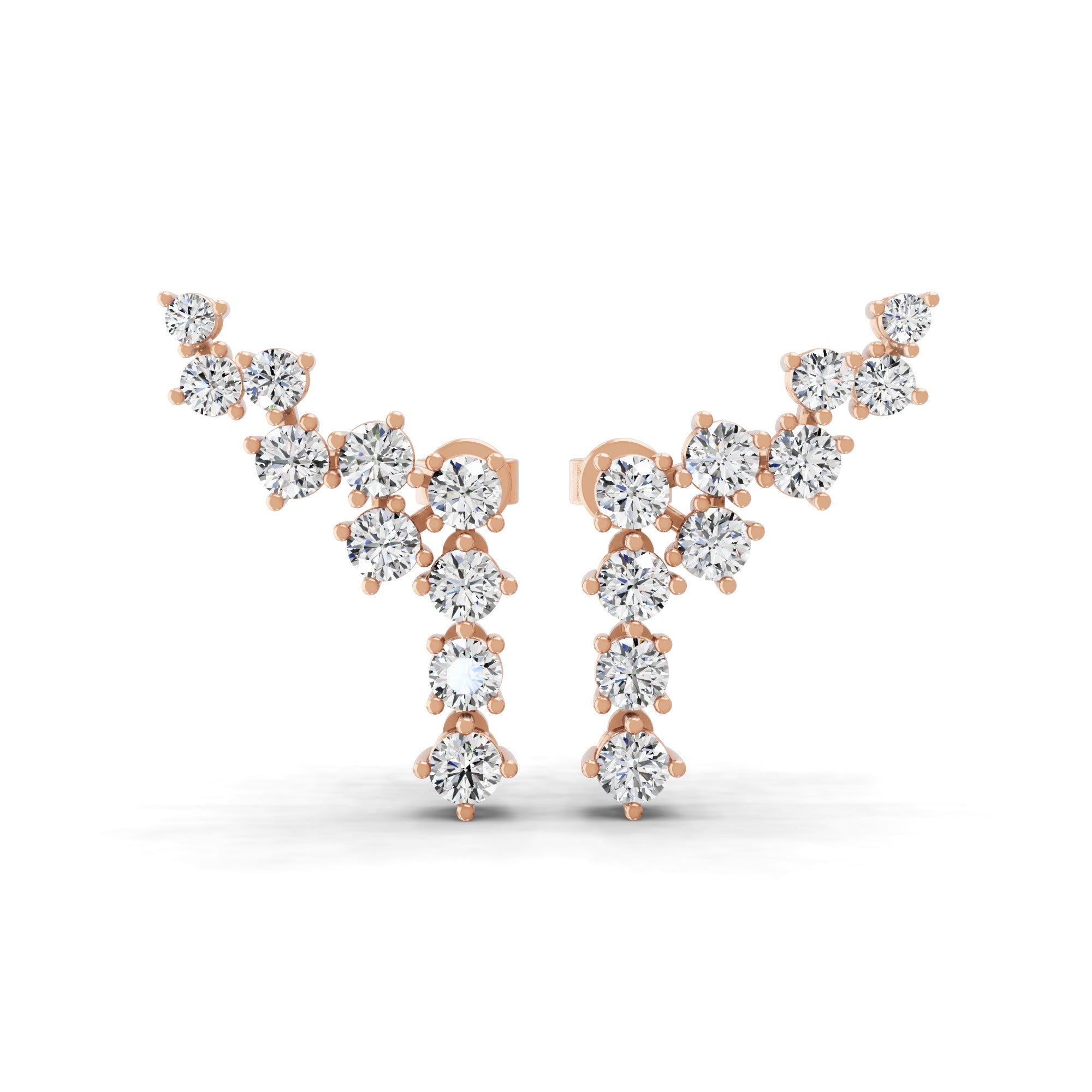 Lab Grown Diamond Ear Climber Earrings 14K Fine Gold 1.73Ct