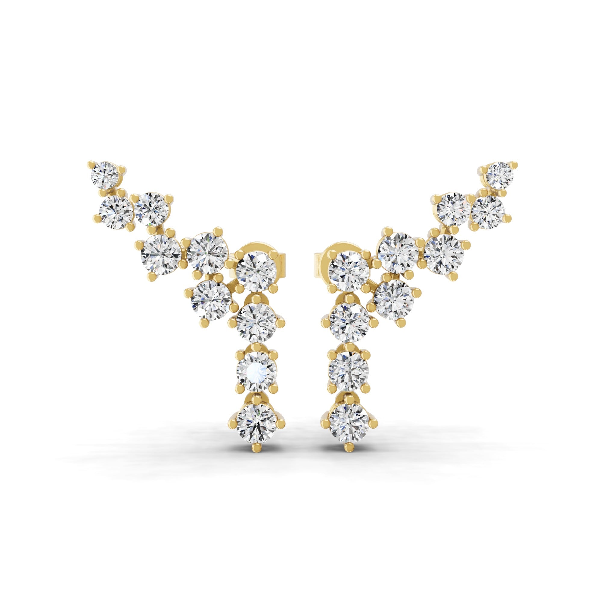 Lab Grown Diamond Ear Climber Earrings 14K Fine Gold 1.73Ct