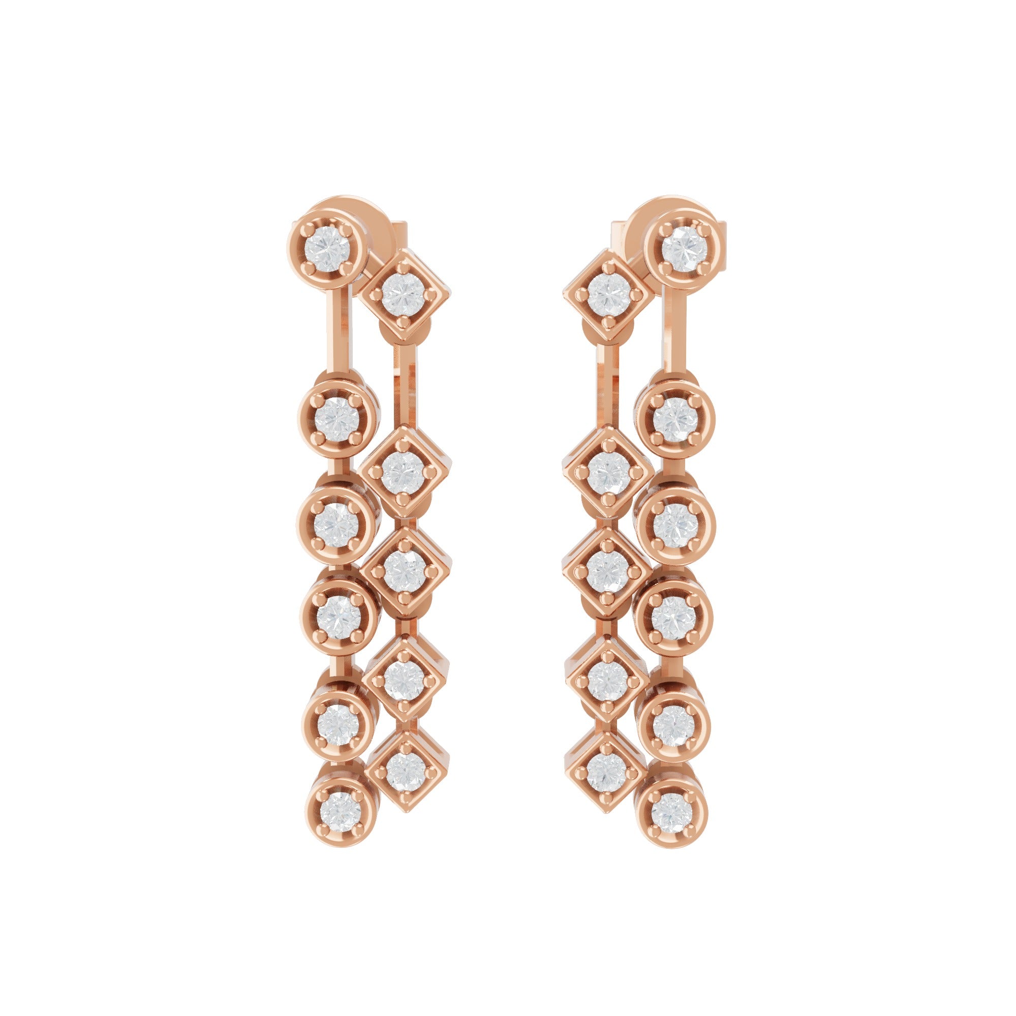 Lab Grown Round Diamond 14K Gold Geometric Design Dangle Earrings 0.42Ct