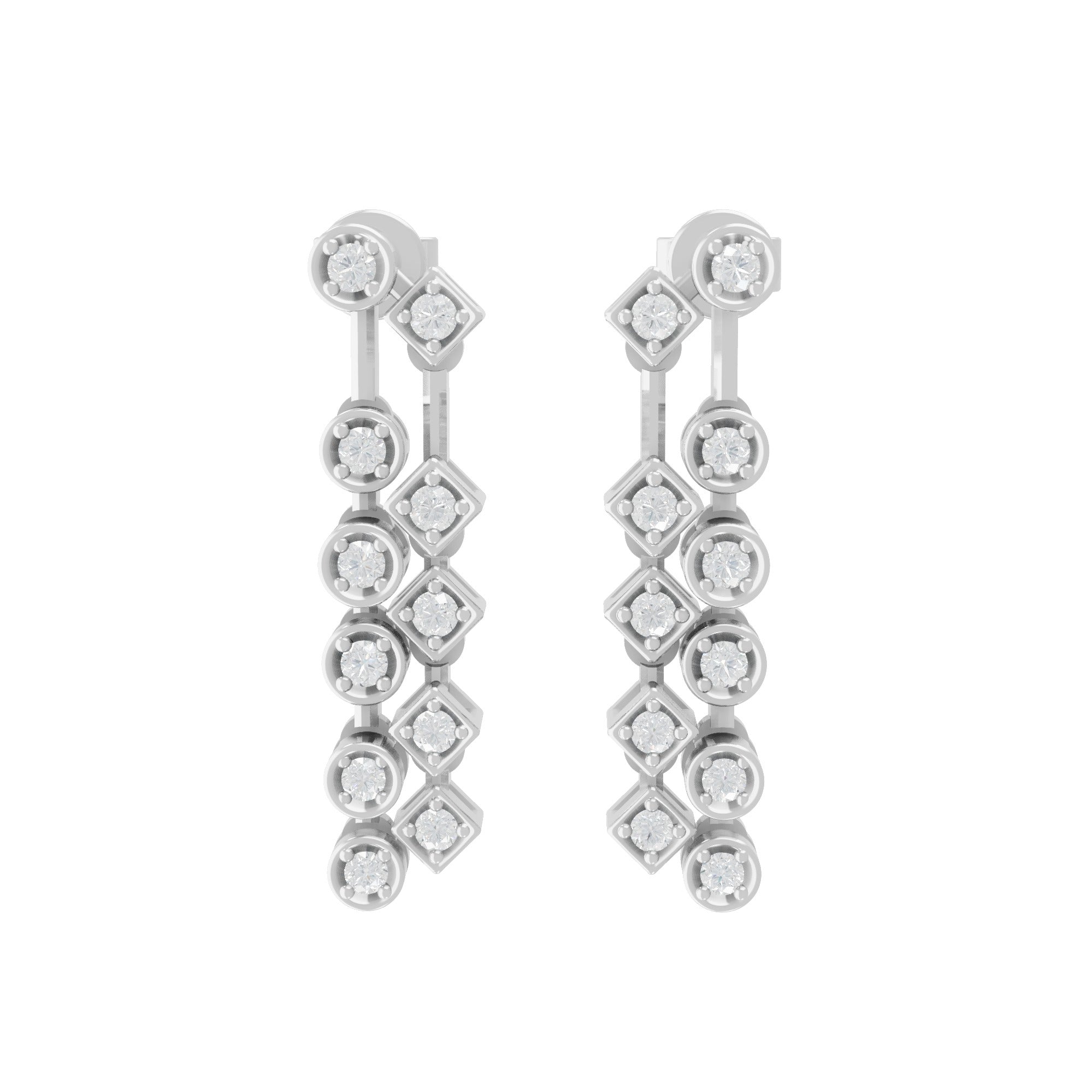 Lab Grown Round Diamond 14K Gold Geometric Design Dangle Earrings 0.42Ct