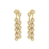 Lab Grown Round Diamond 14K Gold Geometric Design Dangle Earrings 0.42Ct