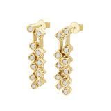 Lab Grown Round Diamond 14K Gold Geometric Design Dangle Earrings 0.42Ct