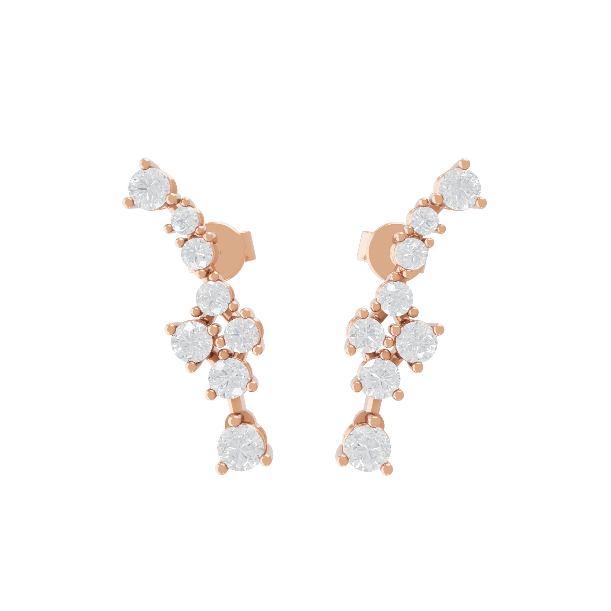 Lab Grown Diamond Round Cut Cuff Style 0.82Ct 14K Gold Ear Climber Earrings