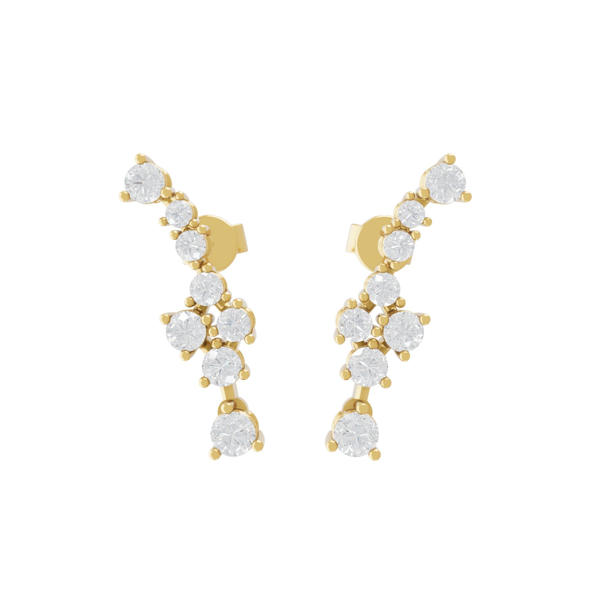 Lab Grown Diamond Round Cut Cuff Style 0.82Ct 14K Gold Ear Climber Earrings