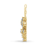 Multi Shaped Lab Grown Diamond Floral Cluster Pendant Necklace 14K Fine Gold 0.90Ct