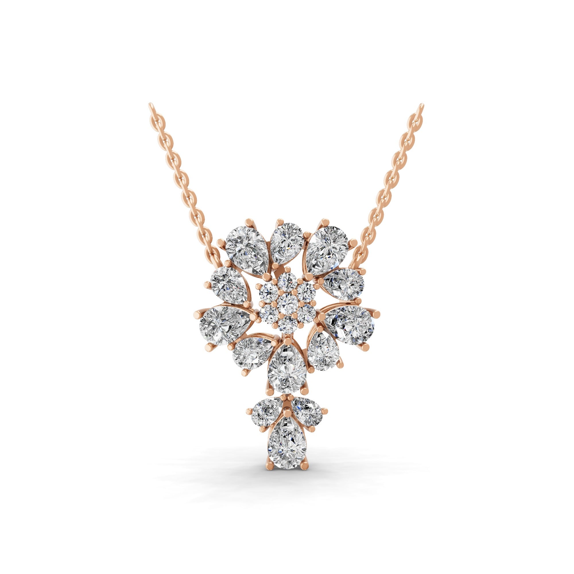 4.56Ct Flower Cluster Lab Grown Diamond Pendant Pear Round Cut 14K Gold Necklace