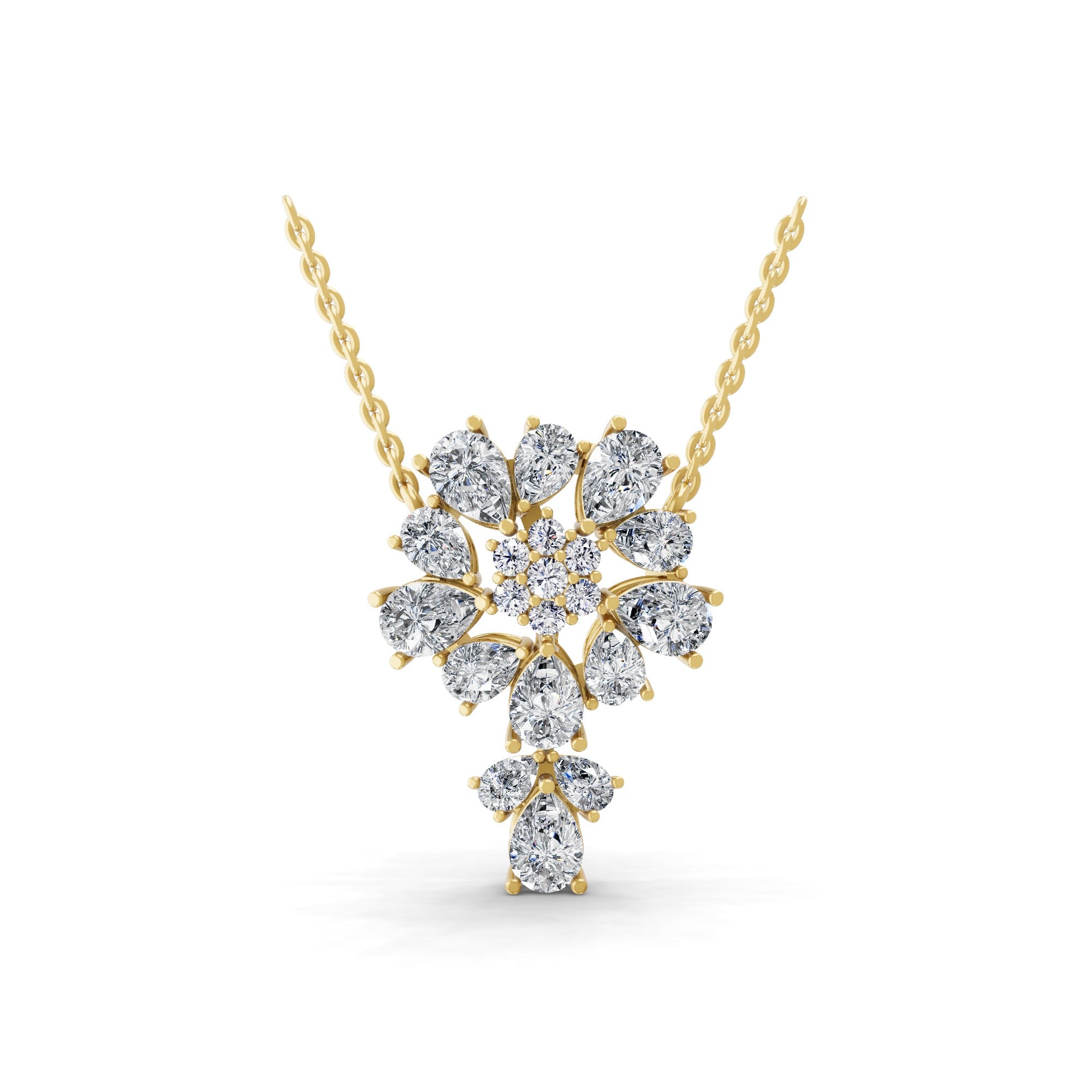 4.56Ct Flower Cluster Lab Grown Diamond Pendant Pear Round Cut 14K Gold Necklace
