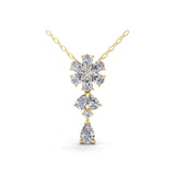 14K Fine Gold Pear Round Lab Grown Diamond Floral Cluster Design Pendant 1.06Ct
