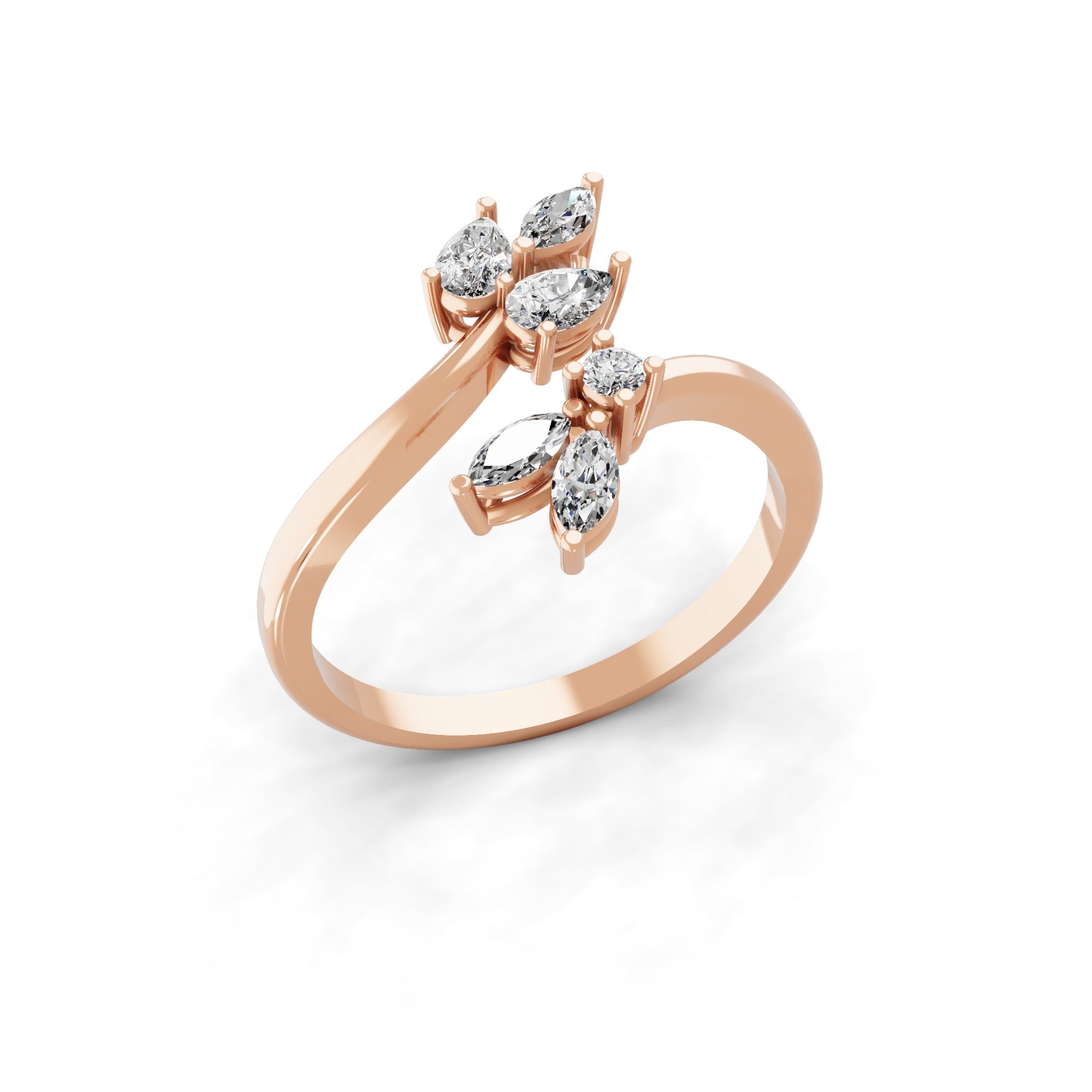 0.58Ct Multi Shape Lab Grown Diamond Bypass Ring 14K Fine Gold