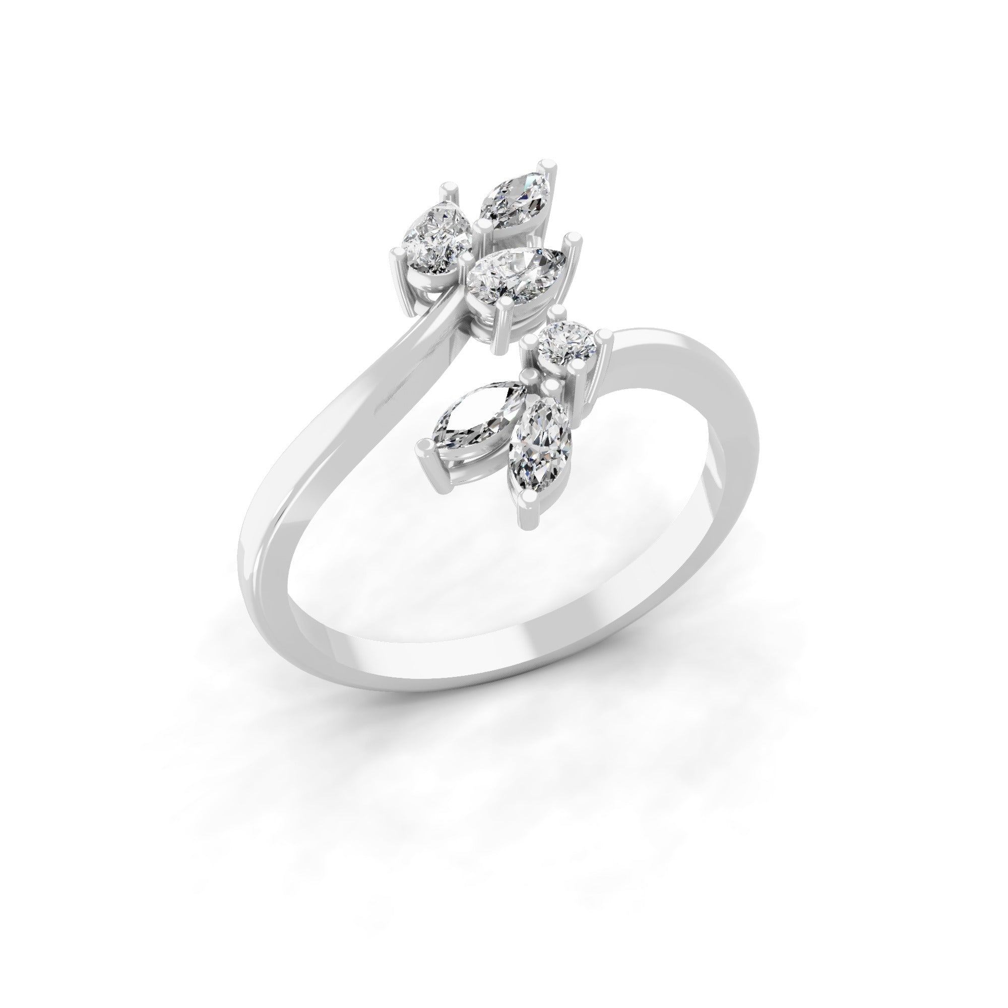 0.58Ct Multi Shape Lab Grown Diamond Bypass Ring 14K Fine Gold