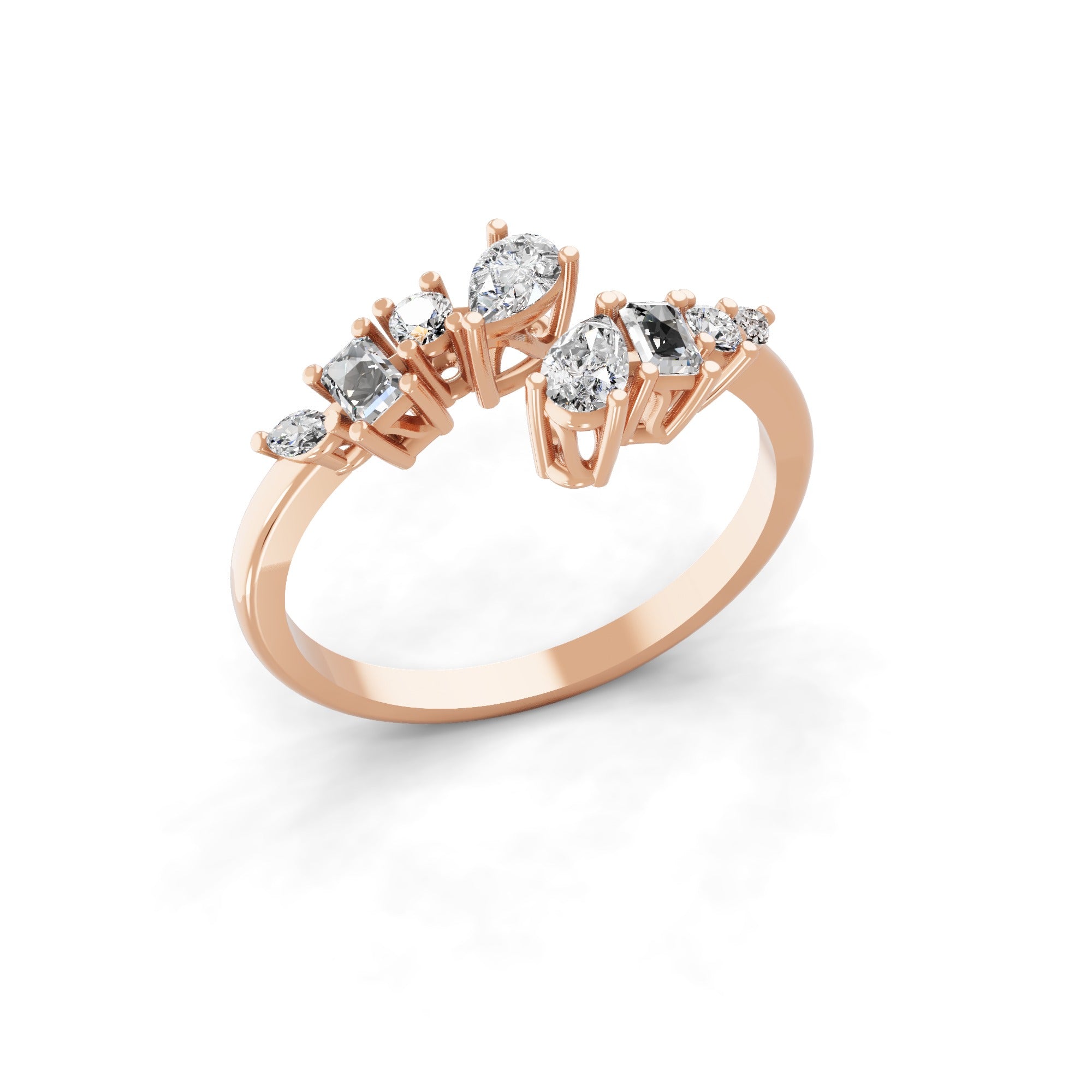 0.60Ct Lab Grown Multi Cut Diamond Bypass Ring 14K Fine Gold