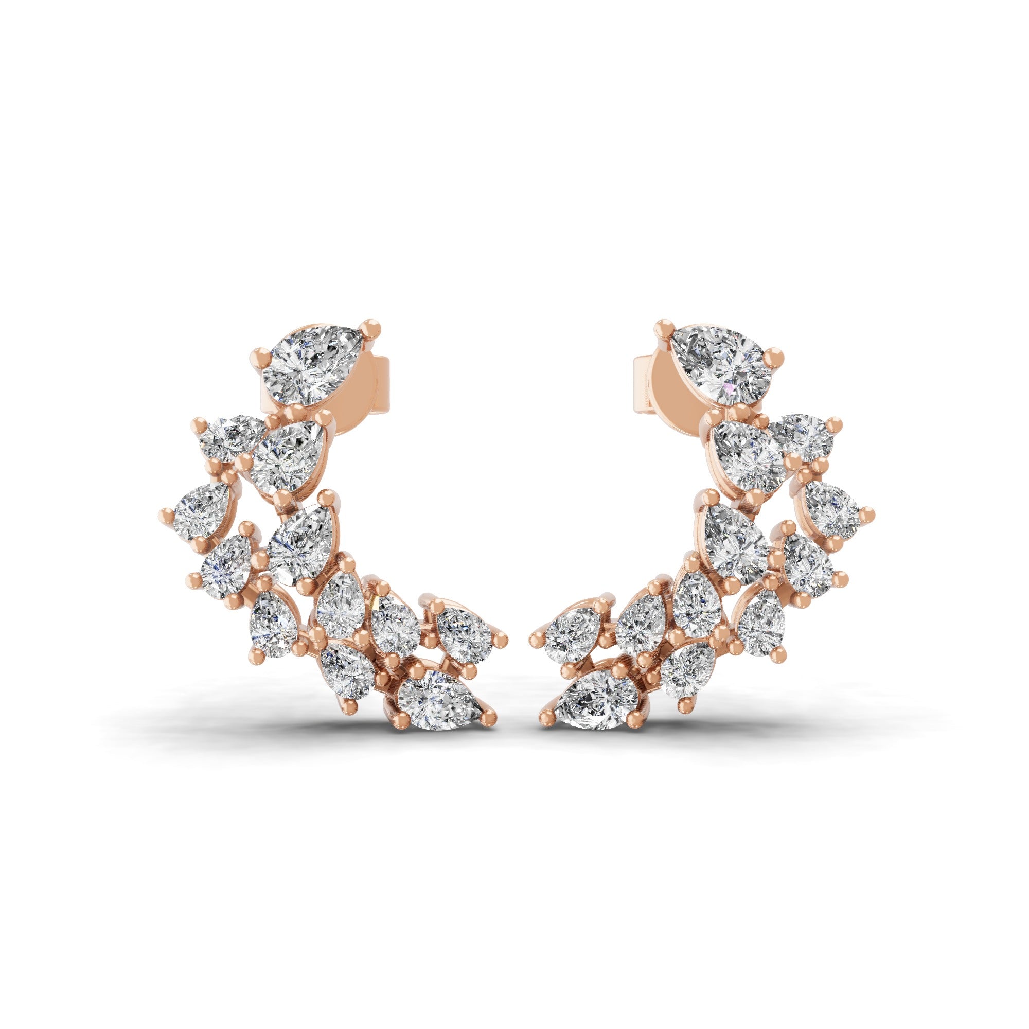 1.03Ct Pear Cut Lab Grown Diamond 14K Fine Gold Ear Climber Earrings
