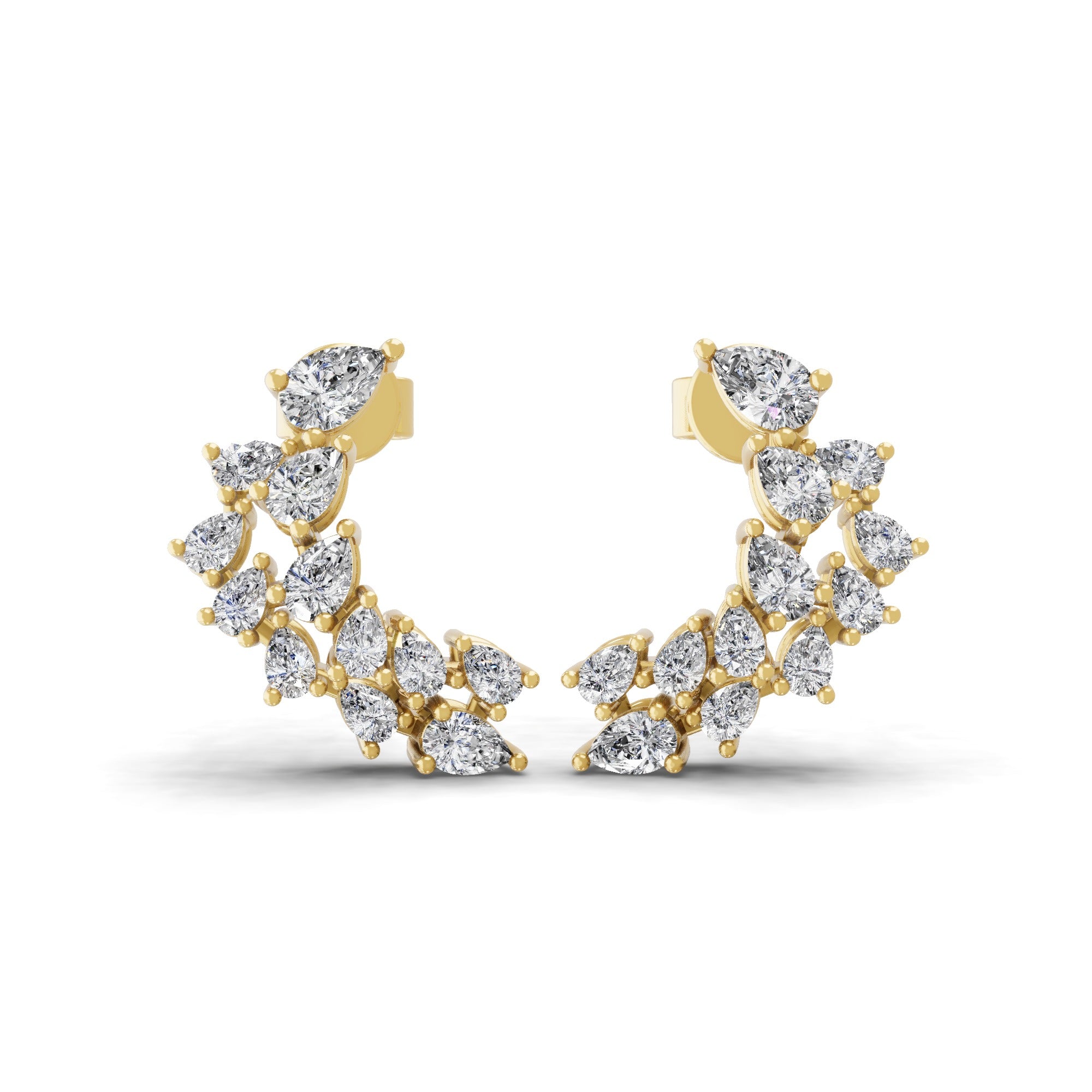 1.03Ct Pear Cut Lab Grown Diamond 14K Fine Gold Ear Climber Earrings