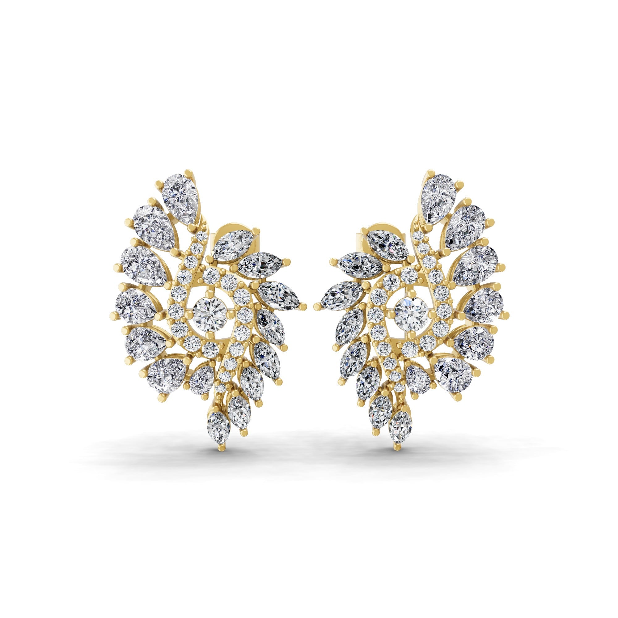 4.68Ct Lab Grown Multi Shape Diamond Cluster Dangle Earrings 14K Fine Gold