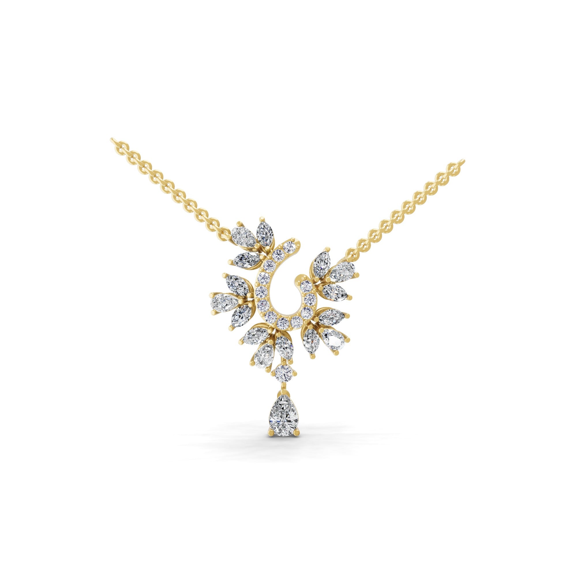 14K Fine Gold Pendant Multi Cut Lab Grown Diamond Necklace 2.73Ct