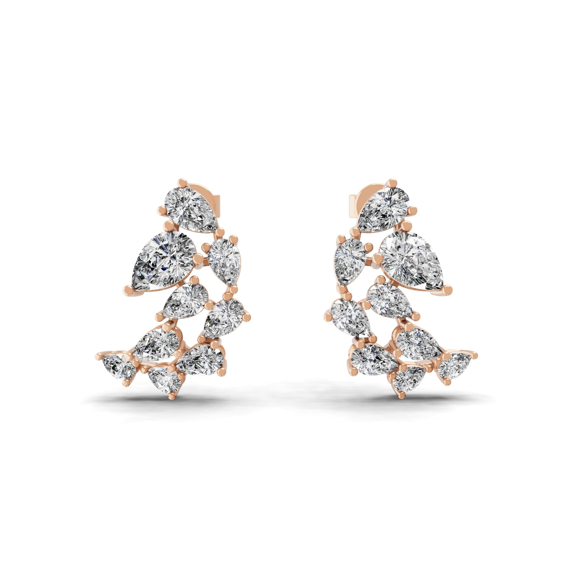 Lab Grown Pear Cut Diamond 14K Gold Leaf Style Stud Earrings 3.01Ct