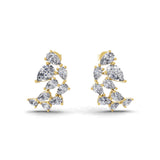 Lab Grown Pear Cut Diamond 14K Gold Leaf Style Stud Earrings 3.01Ct