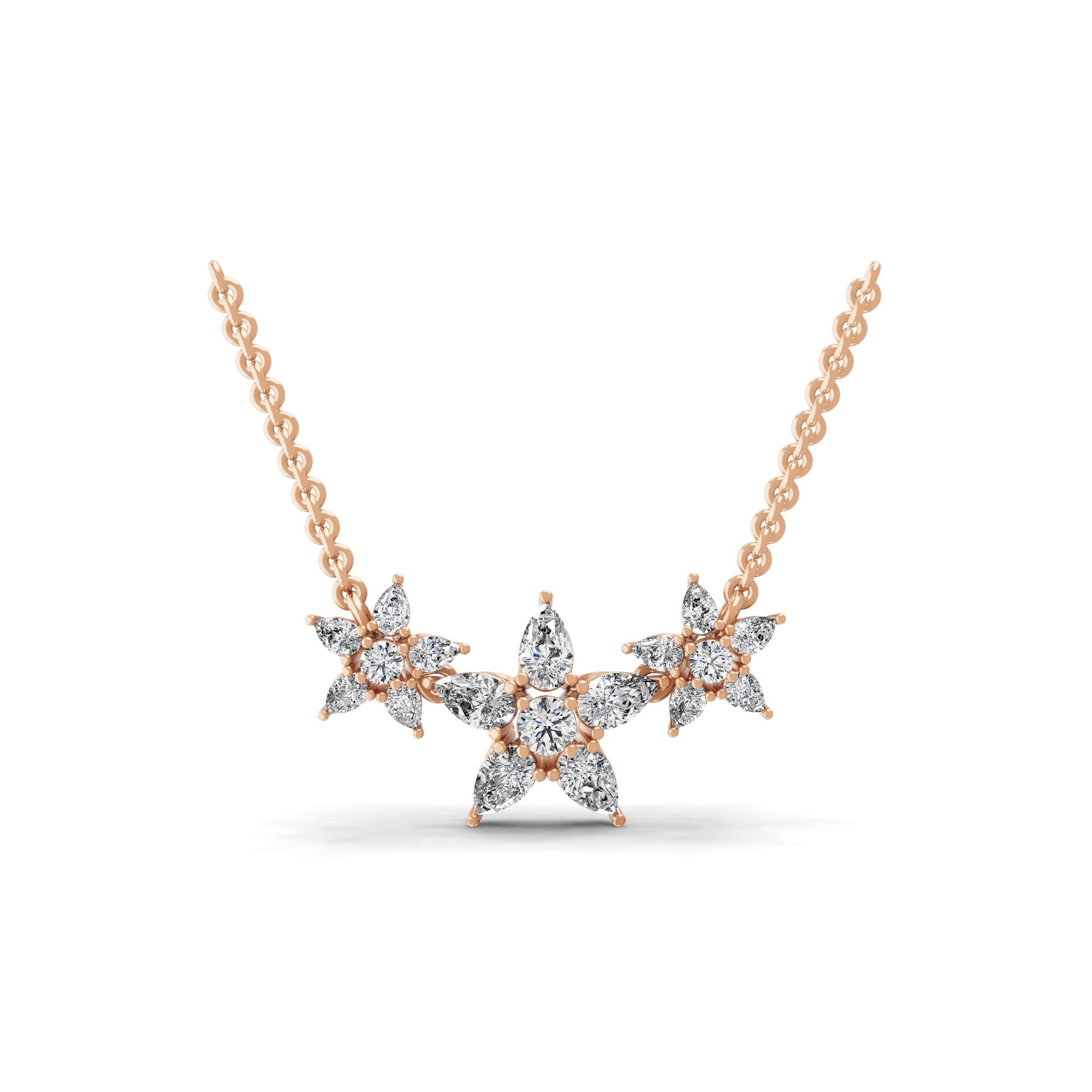 2.15Ct Pear Round Lab Grown Diamond Floral Pendant Necklace 14K Fine Gold