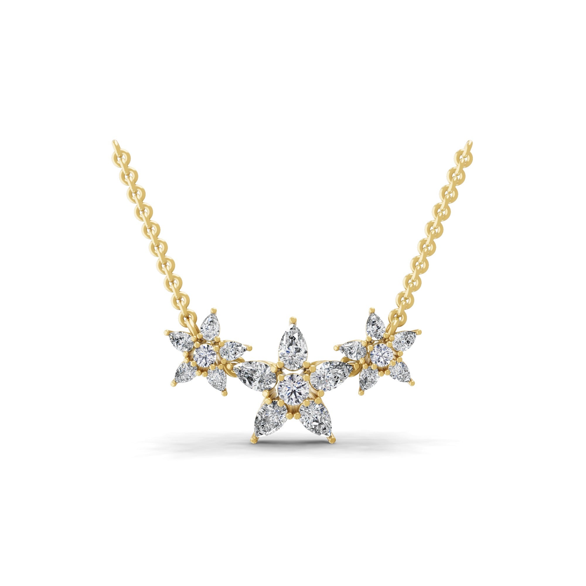 2.15Ct Pear Round Lab Grown Diamond Floral Pendant Necklace 14K Fine Gold