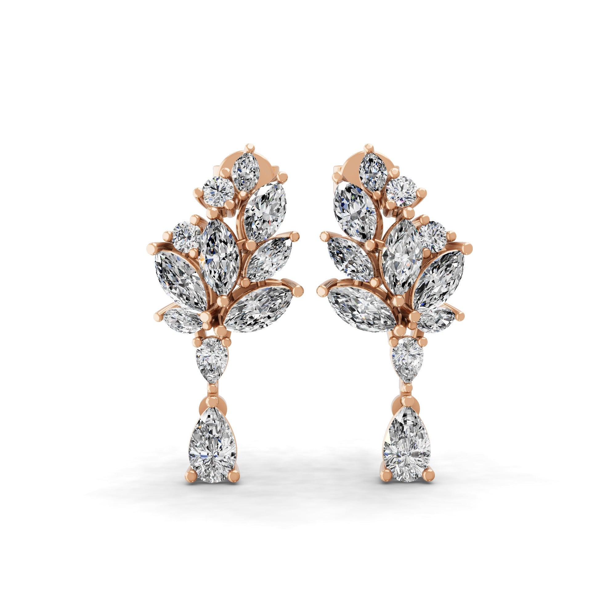 Multi Cut Lab Grown Diamond 14K Fine Gold Dangle Drop Earrings 2.44Ct