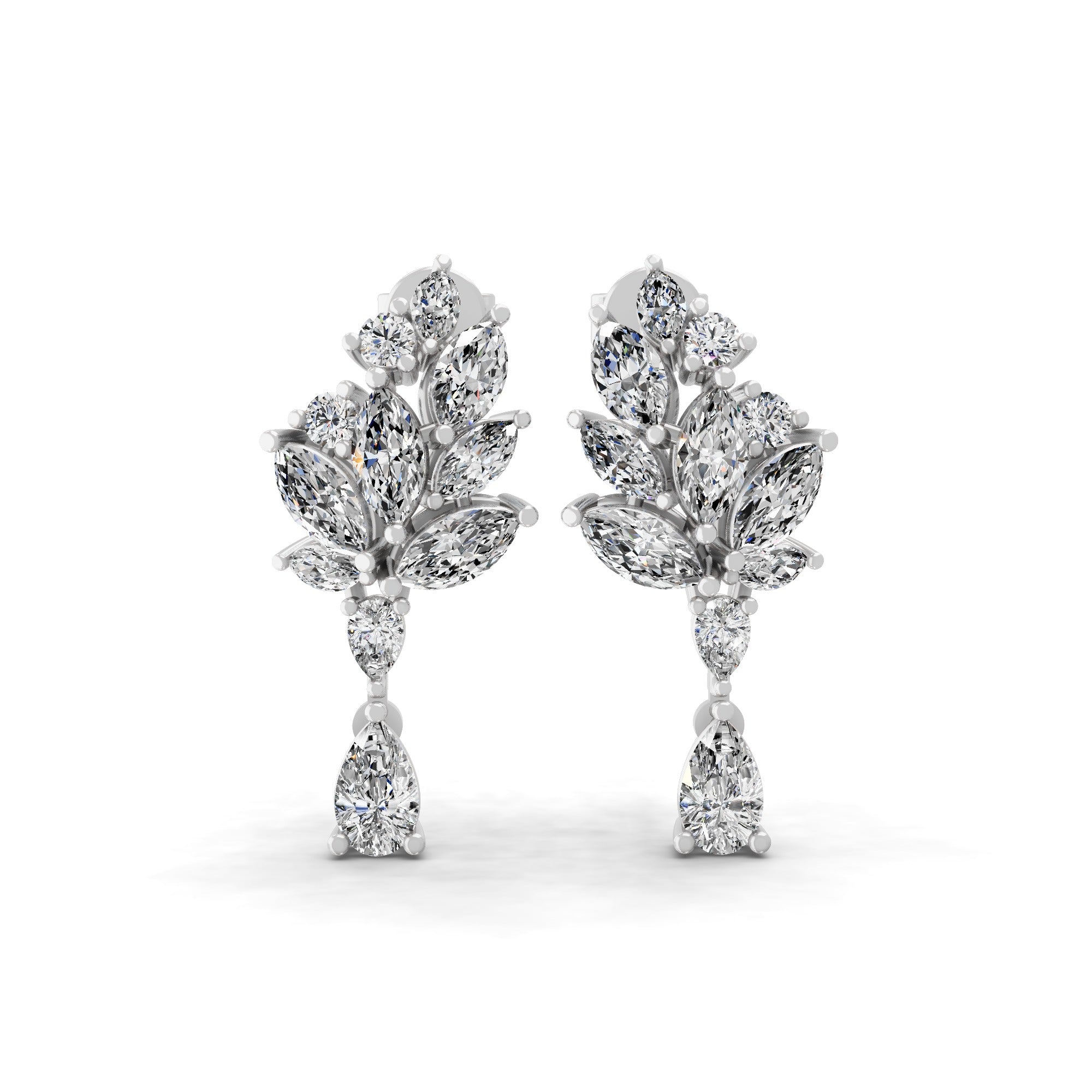 Multi Cut Lab Grown Diamond 14K Fine Gold Dangle Drop Earrings 2.44Ct