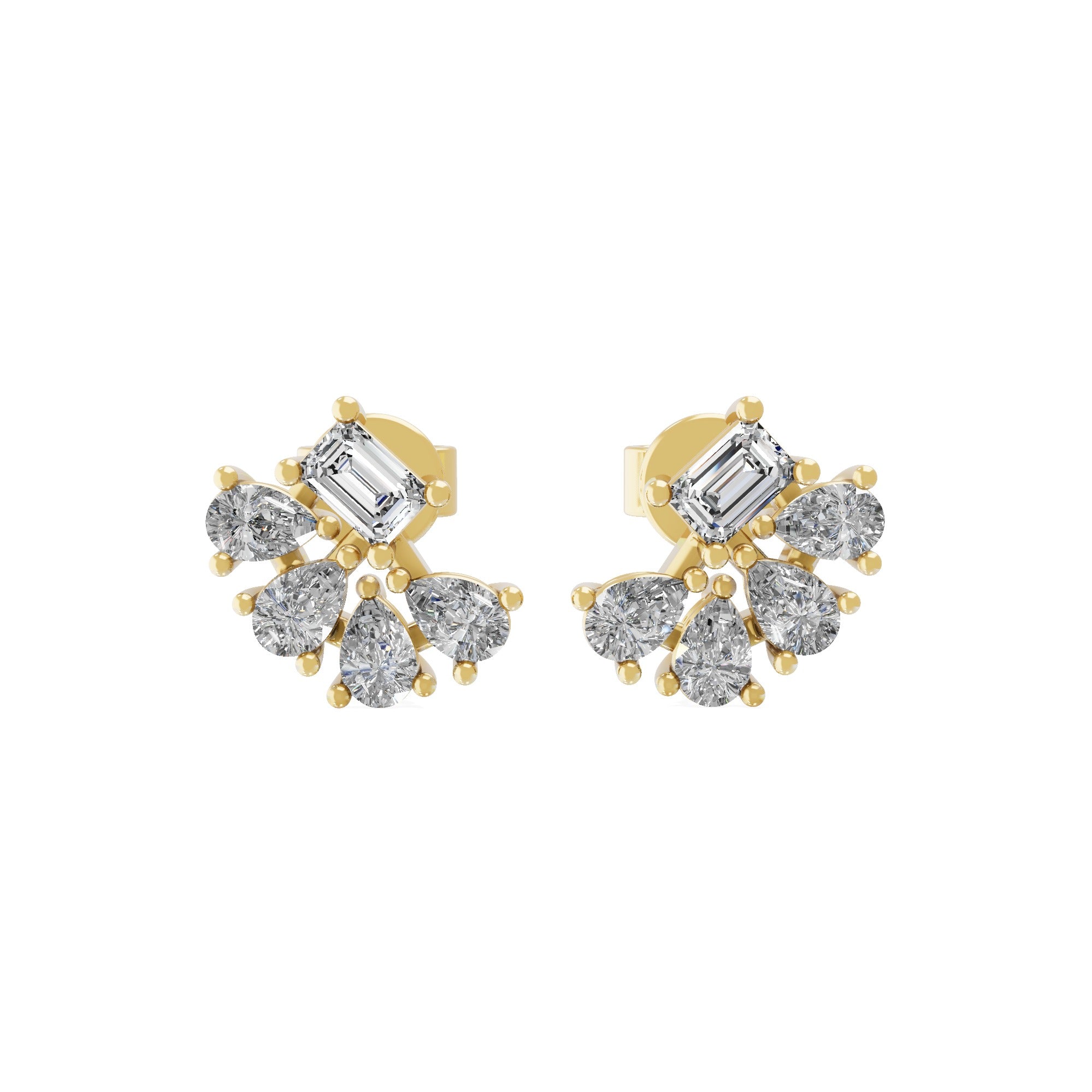 14K Gold Geometric Pear Octagon 0.36Ct Lab Grown Diamond Stud Earrings