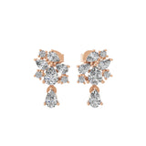1.02Ct Lab Grown Diamond Pear Round Cluster Stud Earrings 14K Fine Gold