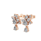 1.02Ct Lab Grown Diamond Pear Round Cluster Stud Earrings 14K Fine Gold