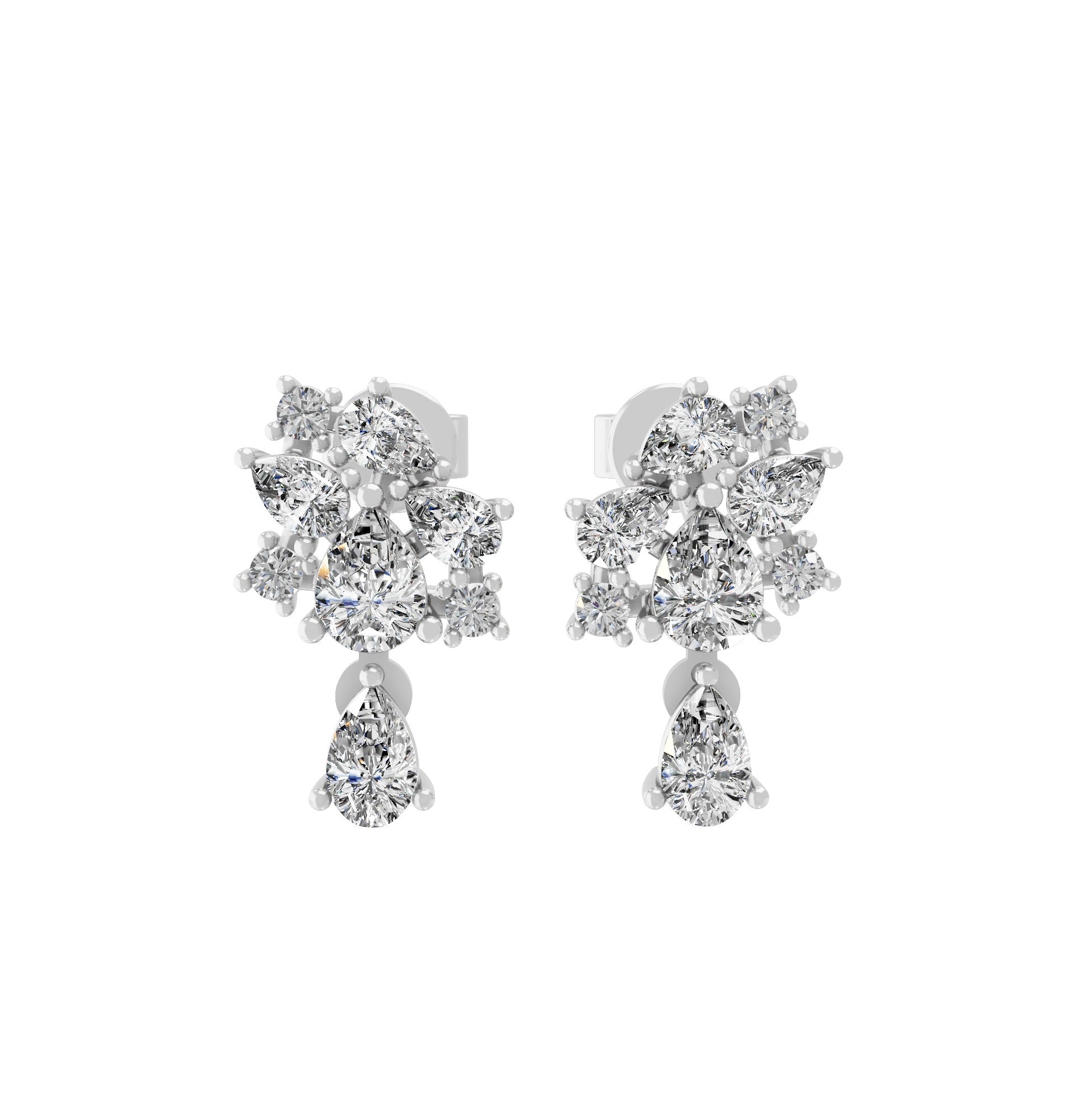 1.02Ct Lab Grown Diamond Pear Round Cluster Stud Earrings 14K Fine Gold