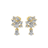 1.02Ct Lab Grown Diamond Pear Round Cluster Stud Earrings 14K Fine Gold