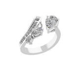 14K Fine Gold Baguette Pear Lab Grown Diamond Bypass Open Ring 1.83Ct