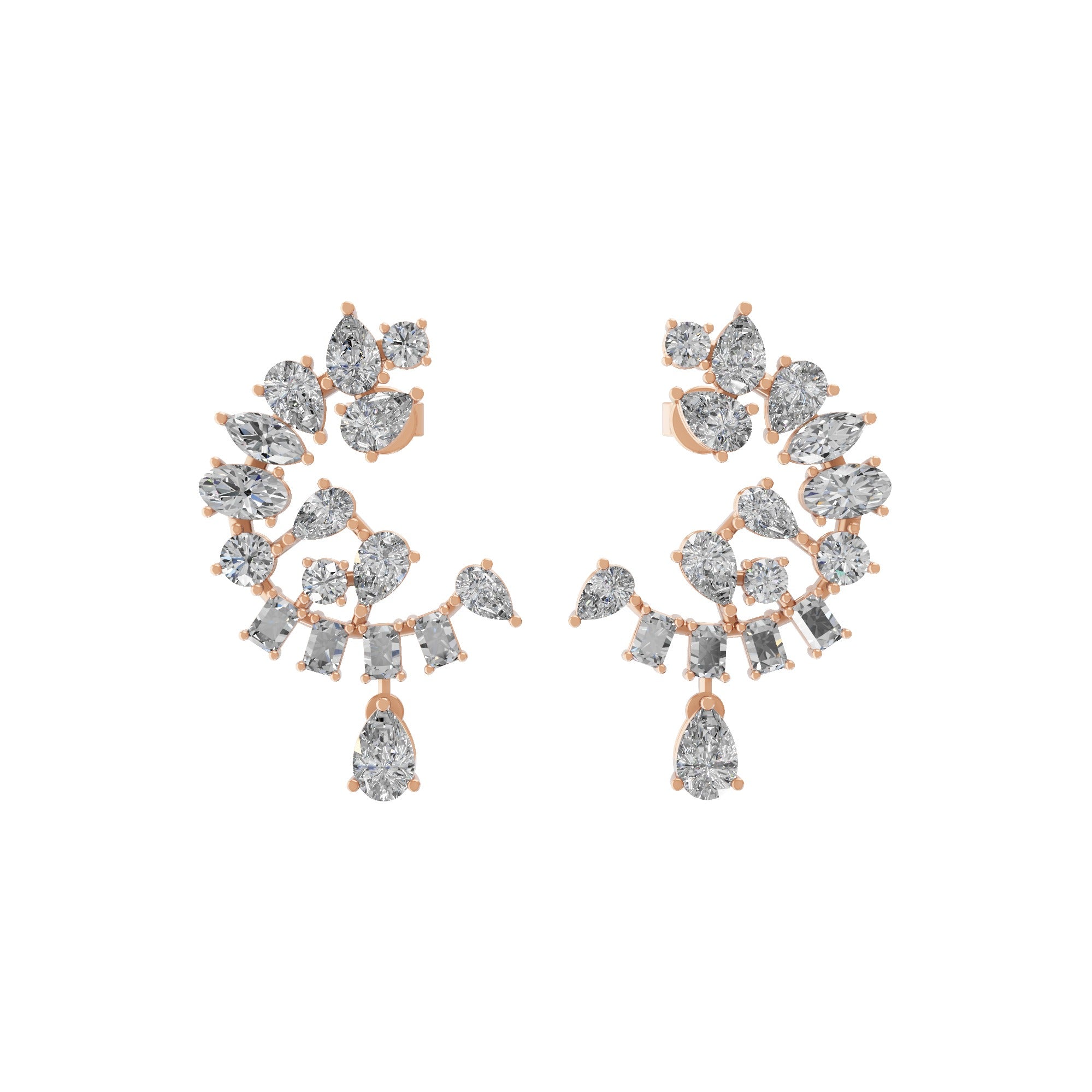 2.02Ct Multi Shape Lab Grown Diamond Dangle Earrings 14K Fine Gold