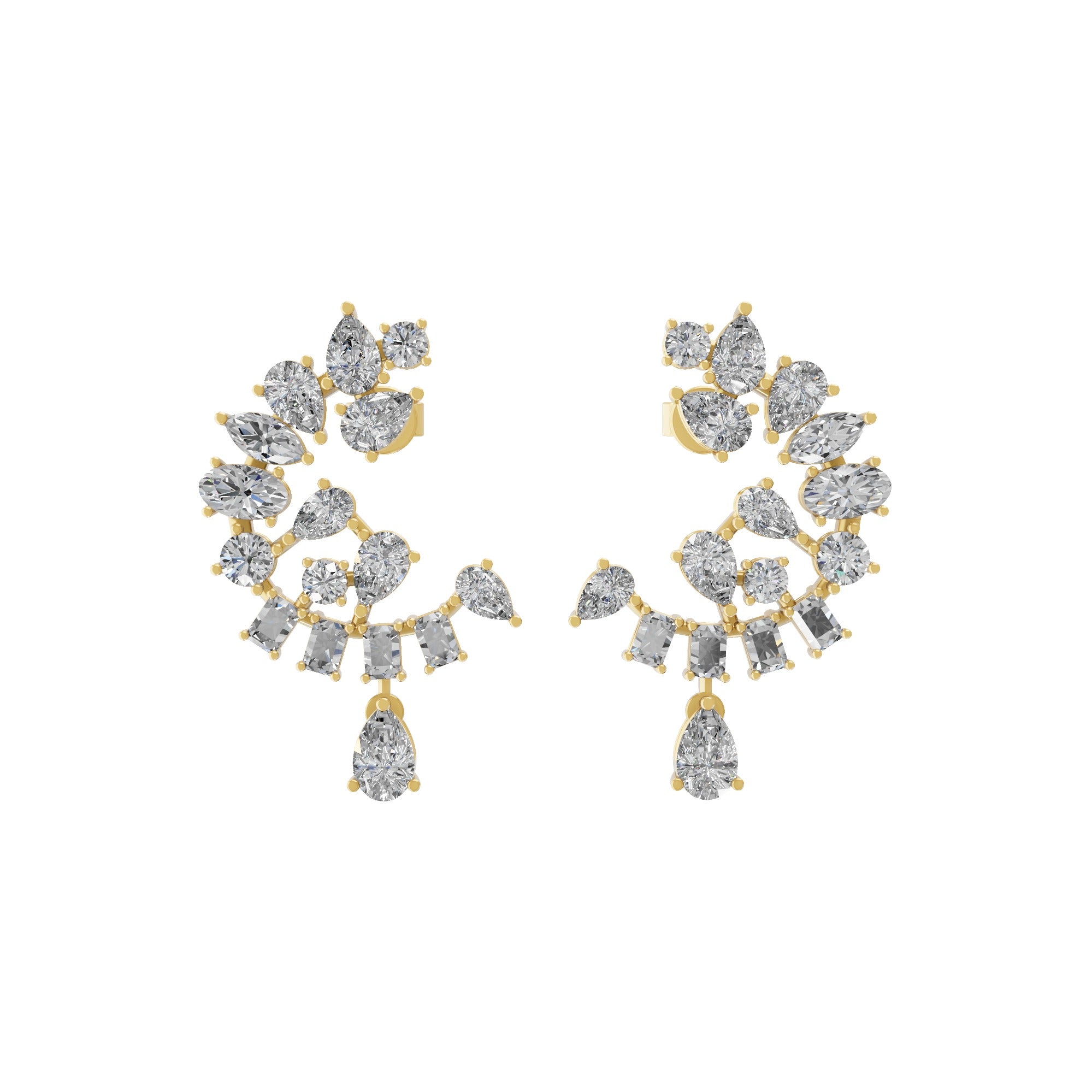 2.02Ct Multi Shape Lab Grown Diamond Dangle Earrings 14K Fine Gold