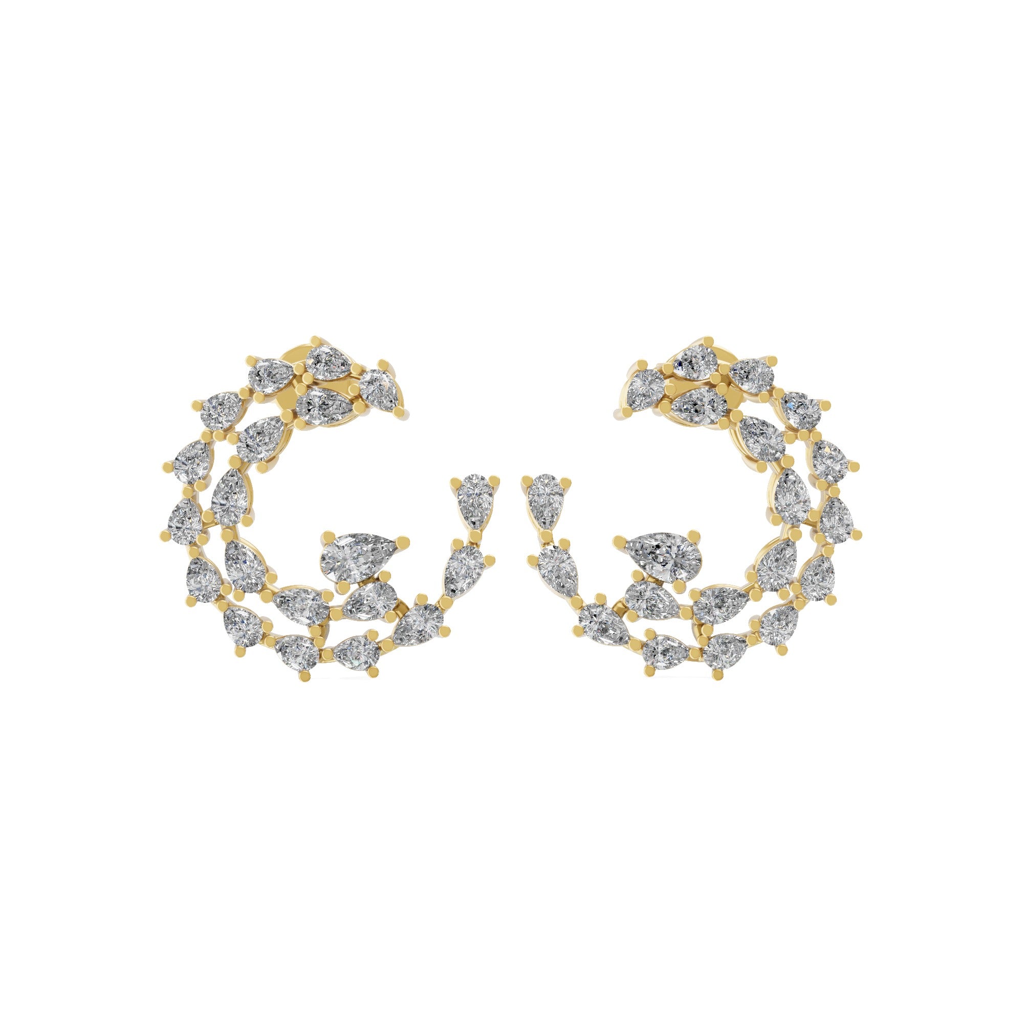 14K Fine Gold Pear Cut Lab Grown Diamond 2.42Ct Hoop Earring