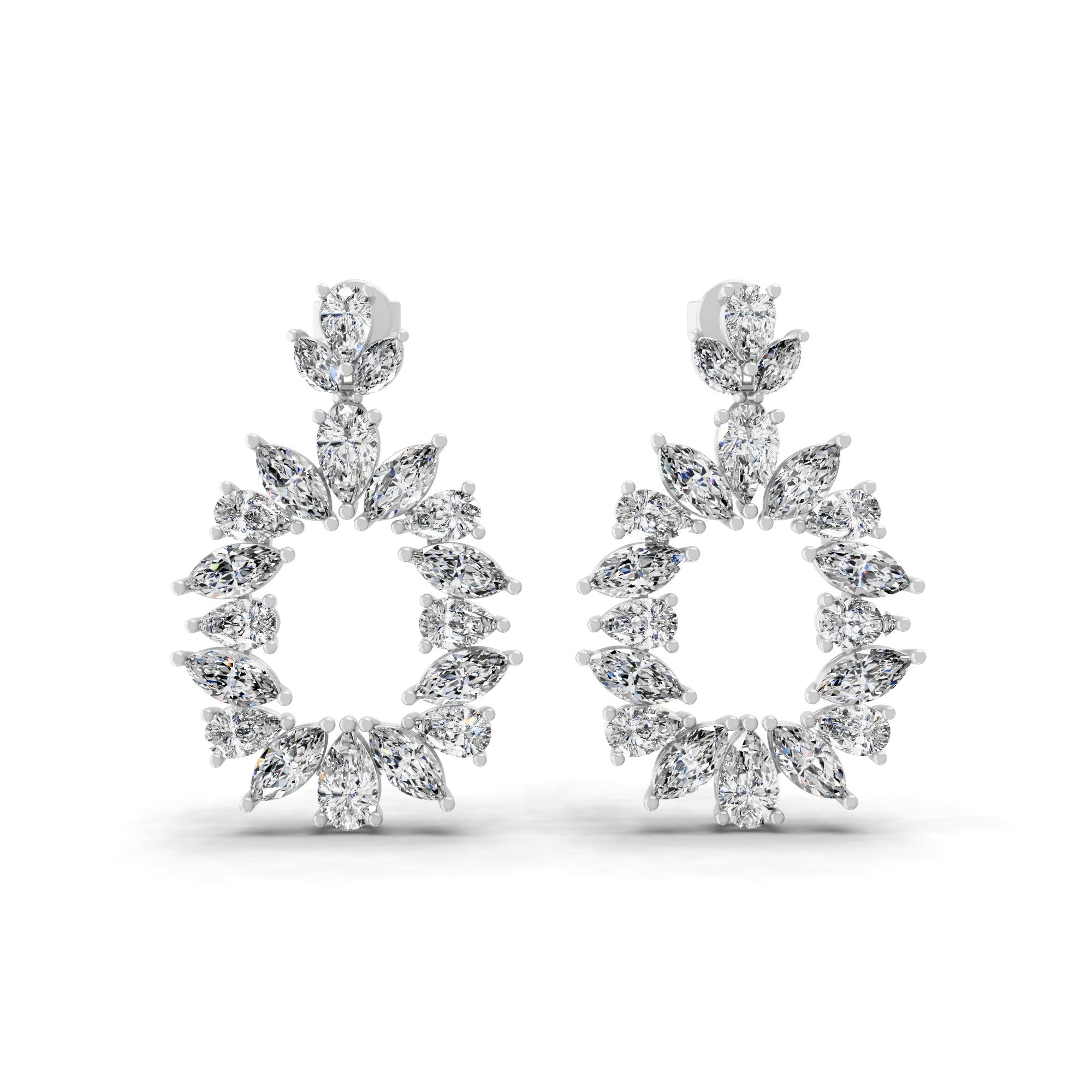 Lab Grown Marquise Pear Diamond 14K Gold Cluster Dangle Earrings 5.67Ct