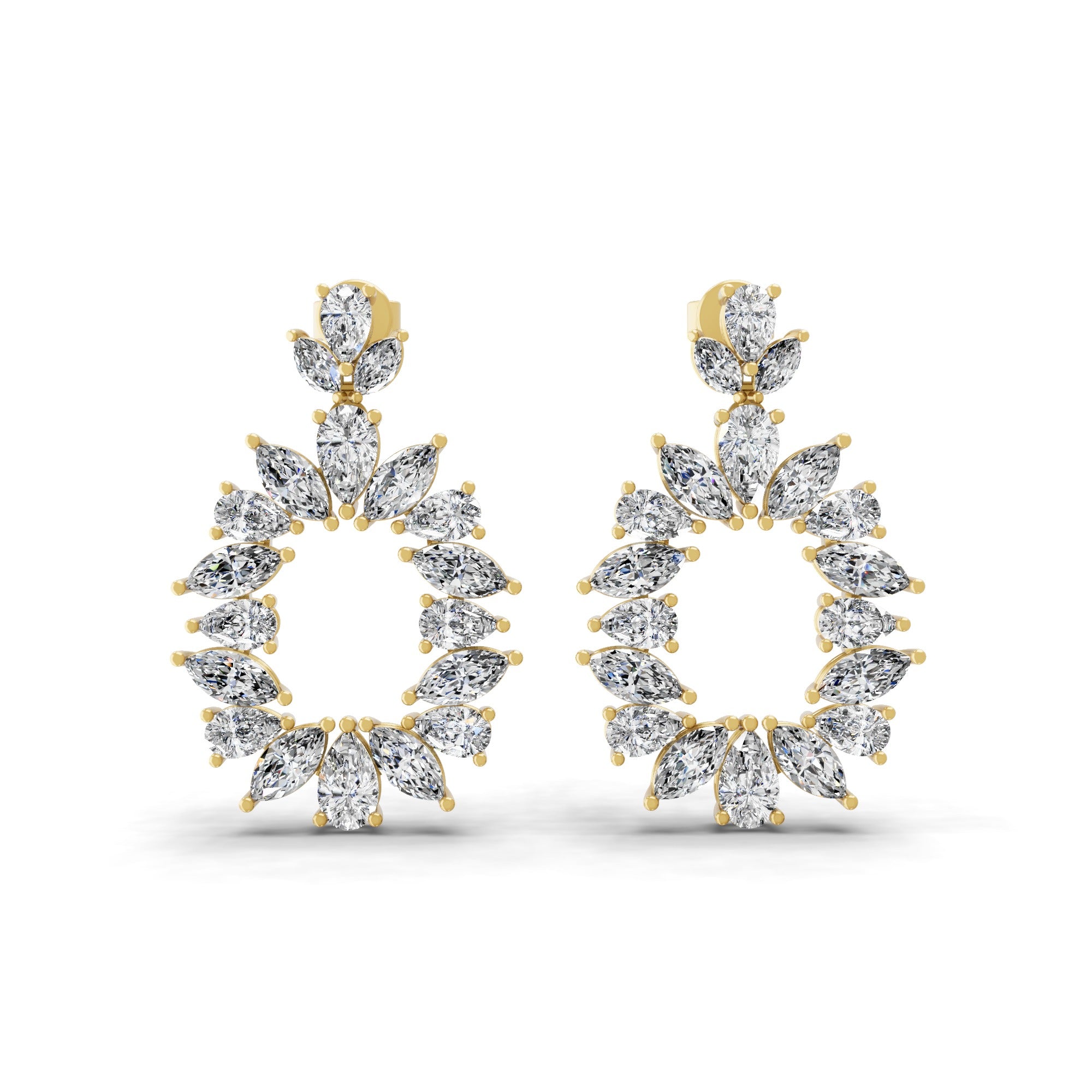 Lab Grown Marquise Pear Diamond 14K Gold Cluster Dangle Earrings 5.67Ct