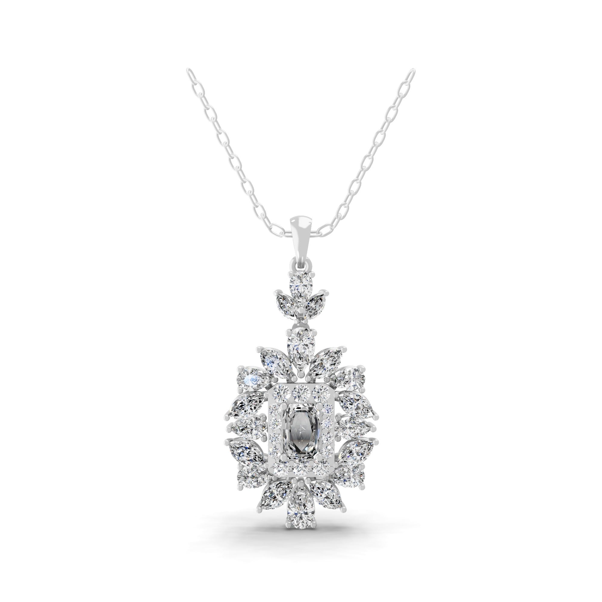 Lab Grown Diamond Multi Shape 3.45Ct 14K Fine Gold Charm Pendant Necklace