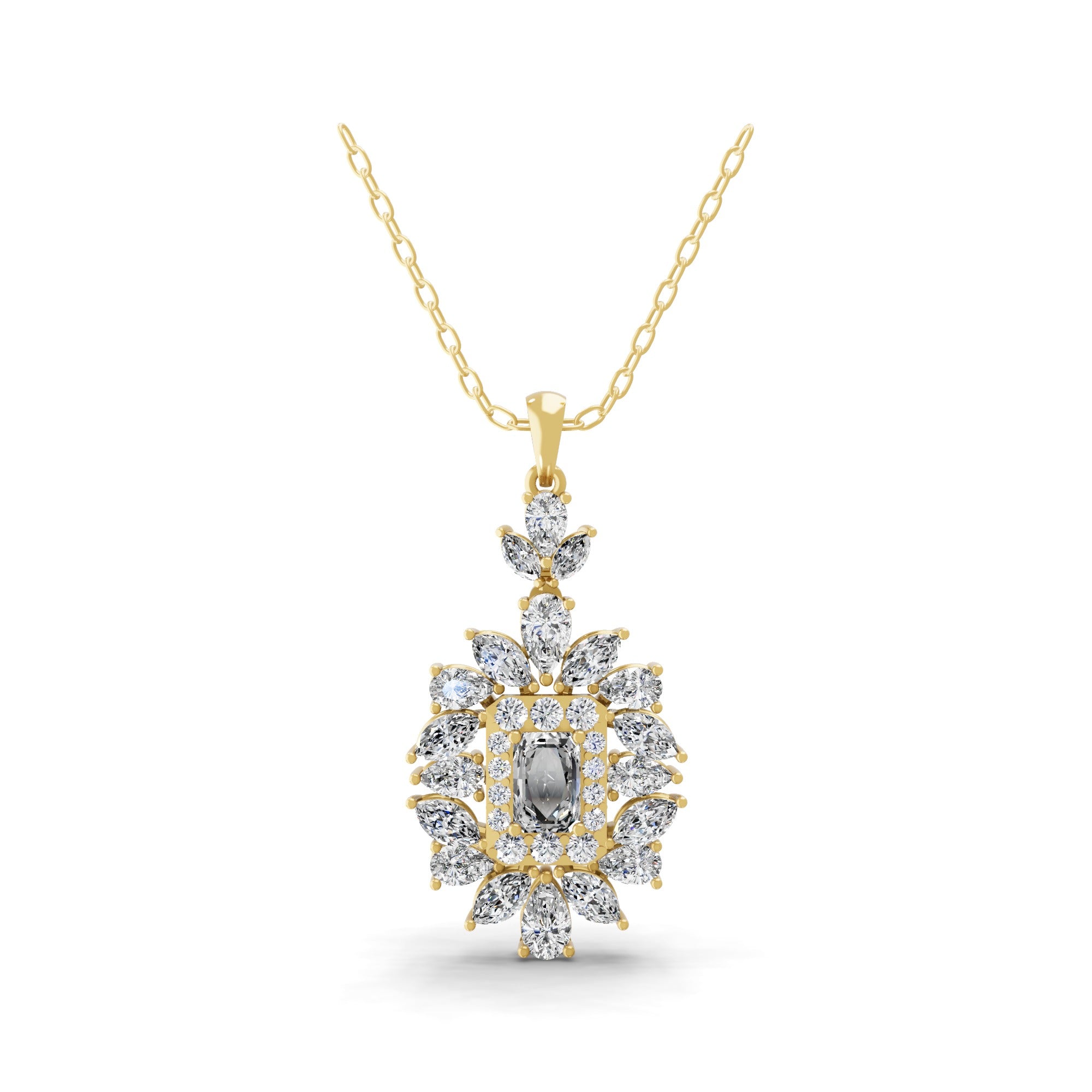 Lab Grown Diamond Multi Shape 3.45Ct 14K Fine Gold Charm Pendant Necklace