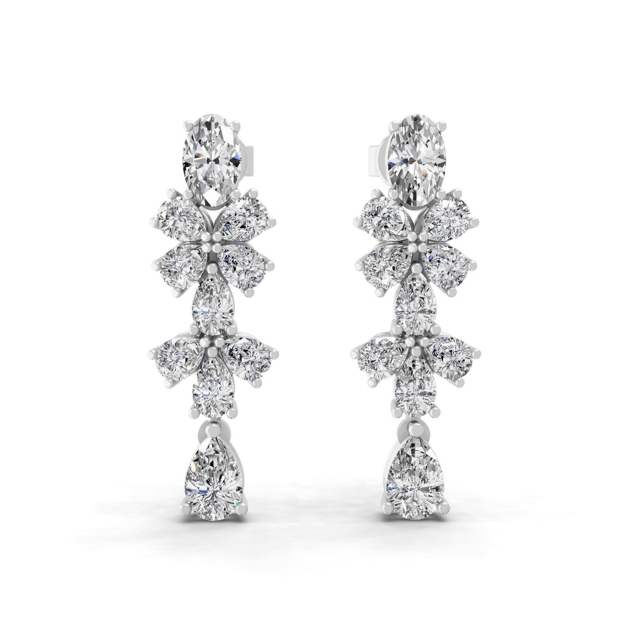 14K Gold Floral Design 3.18Ct Pear Oval Cut Lab Grown Diamond Dangle Earrings