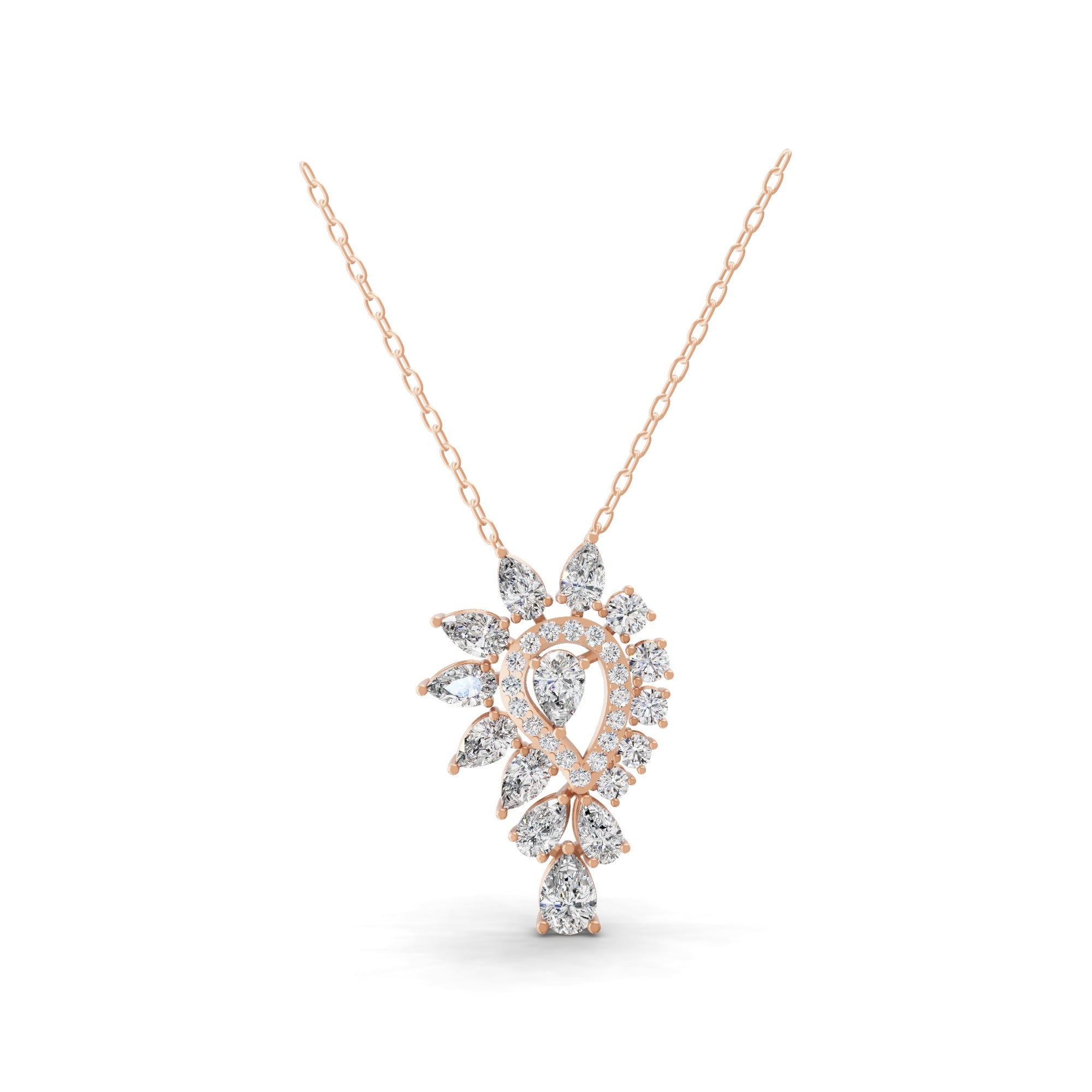 14K Fine Gold Lab Grown Round Pear Diamond Pendant 3.90Ct Necklace