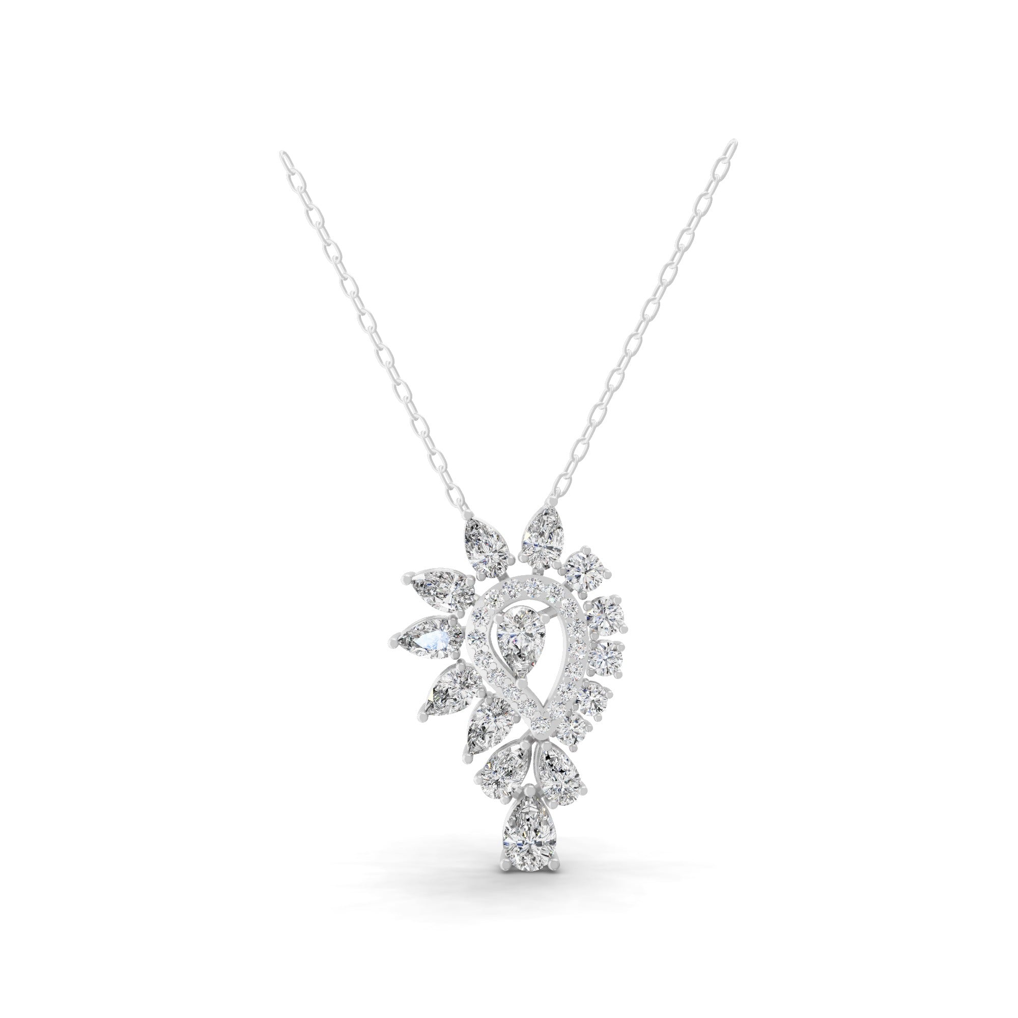 14K Fine Gold Lab Grown Round Pear Diamond Pendant 3.90Ct Necklace