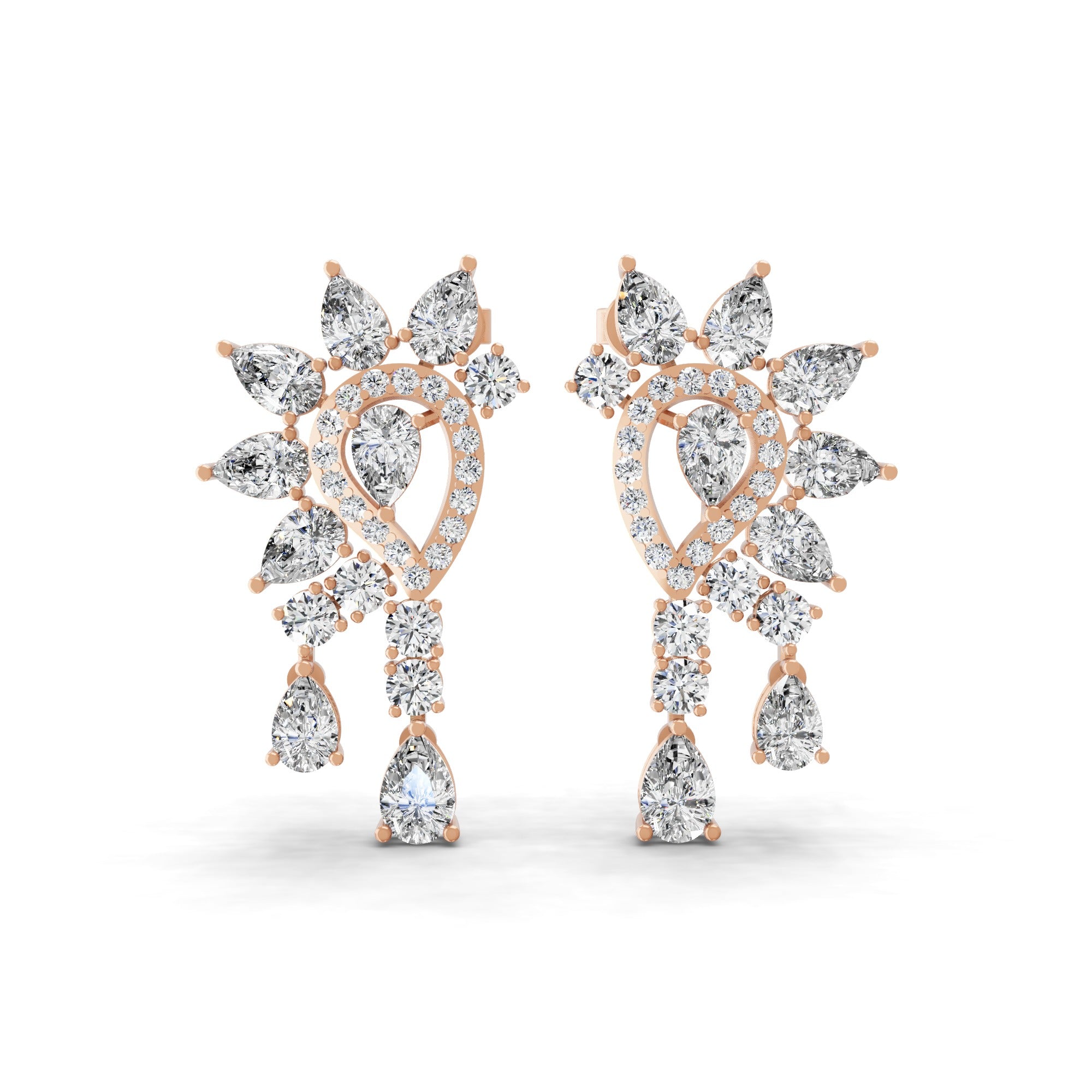 7.41Ct Lab Grown Round Pear Diamond Floral Cluster Dangle Earring 14K Fine Gold