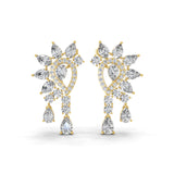 7.41Ct Lab Grown Round Pear Diamond Floral Cluster Dangle Earring 14K Fine Gold