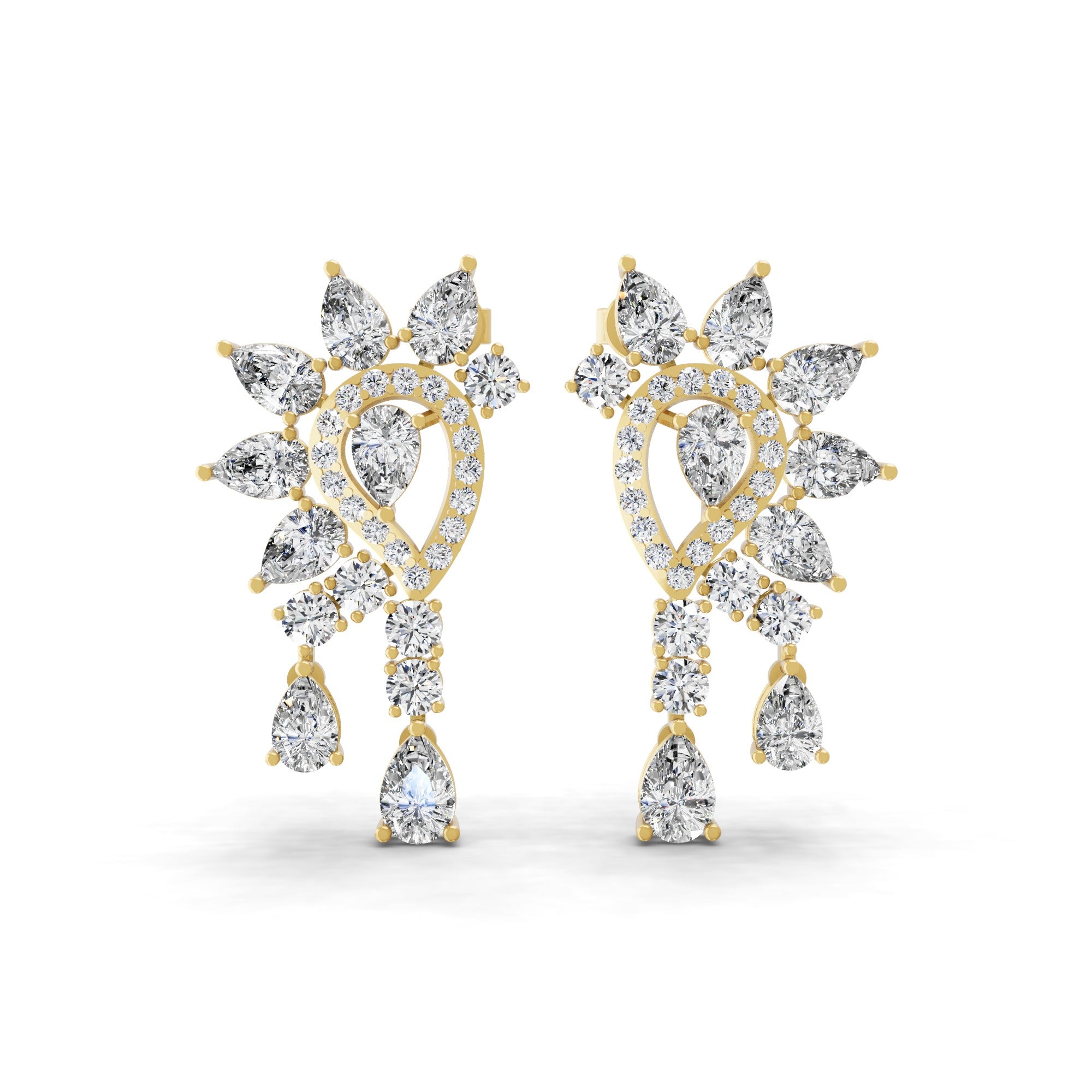 7.41Ct Lab Grown Round Pear Diamond Floral Cluster Dangle Earring 14K Fine Gold