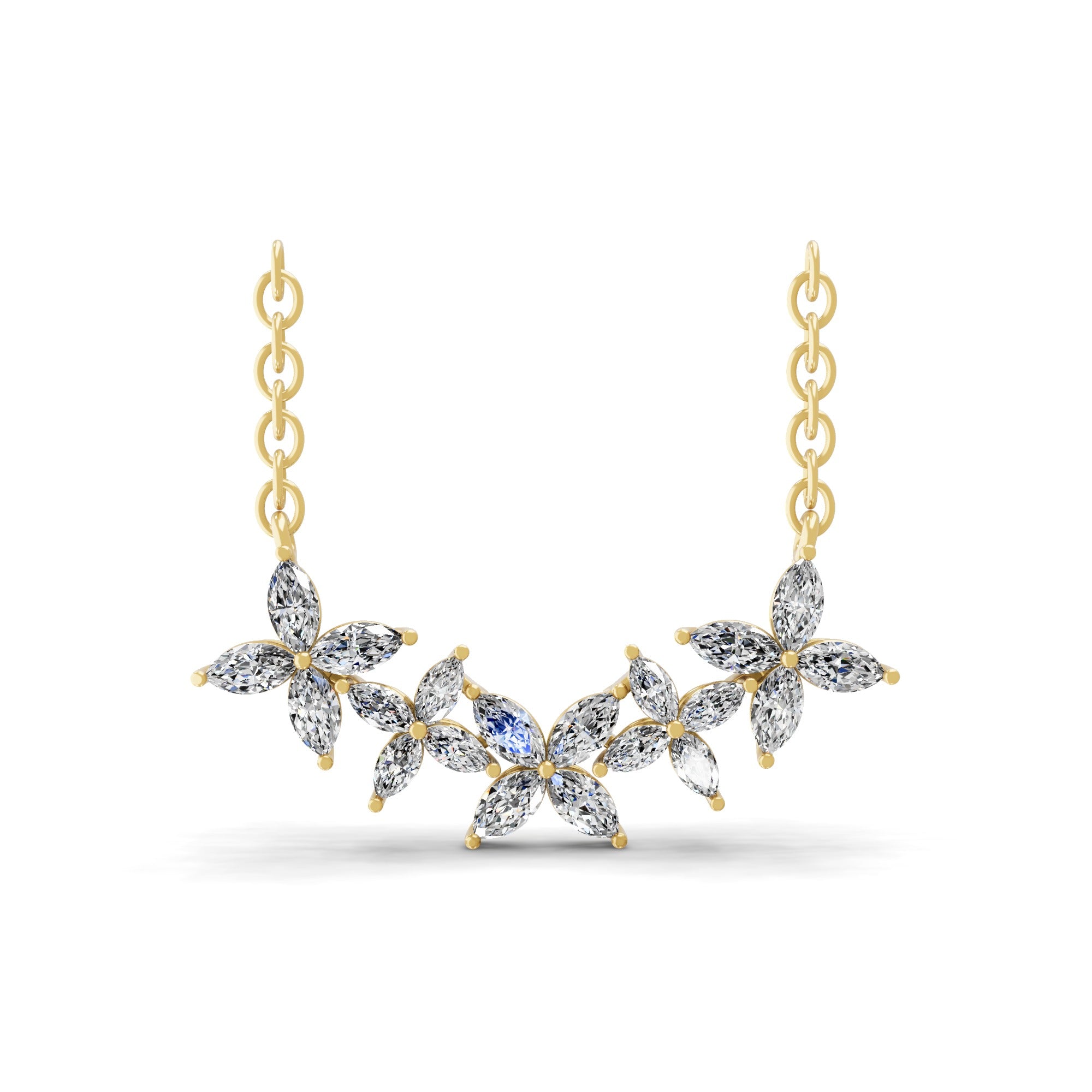 Butterfly Marquise Cut Cluster Necklace 14K Gold Lab Grown Diamond 3.38Ct