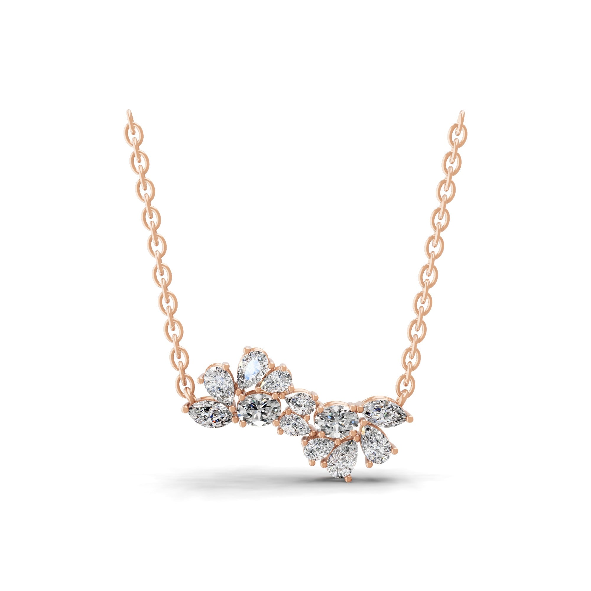 1.36Ct Multi Stone Lab Grown Diamond Pendant Cluster 14K Fine Gold Necklace