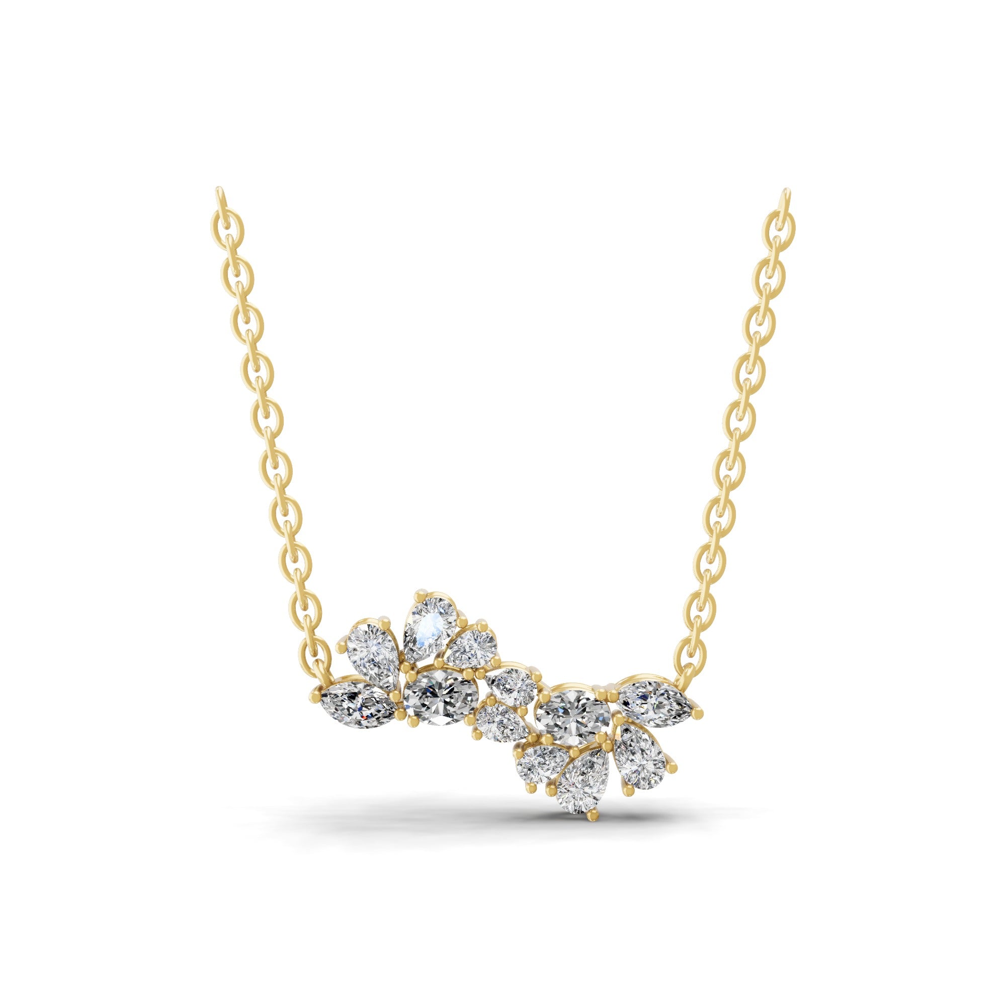 1.36Ct Multi Stone Lab Grown Diamond Pendant Cluster 14K Fine Gold Necklace