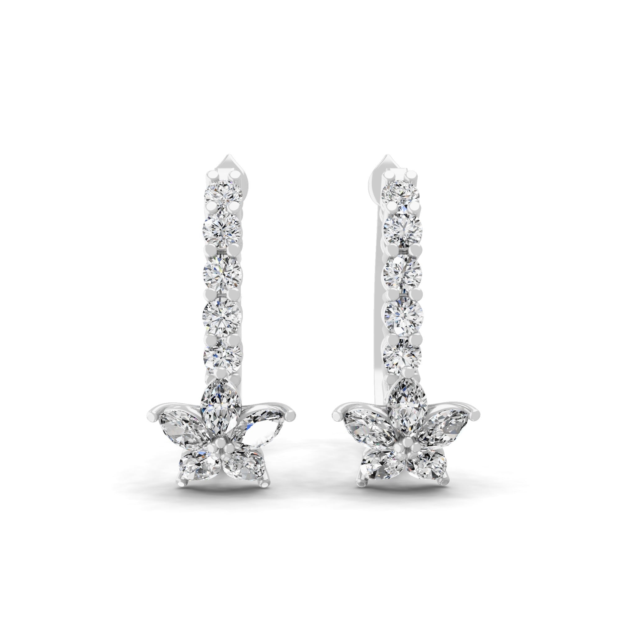 1.75Ct Lab Grown Round Marquise Diamond Flower Design 14K Gold Hoop Earrings