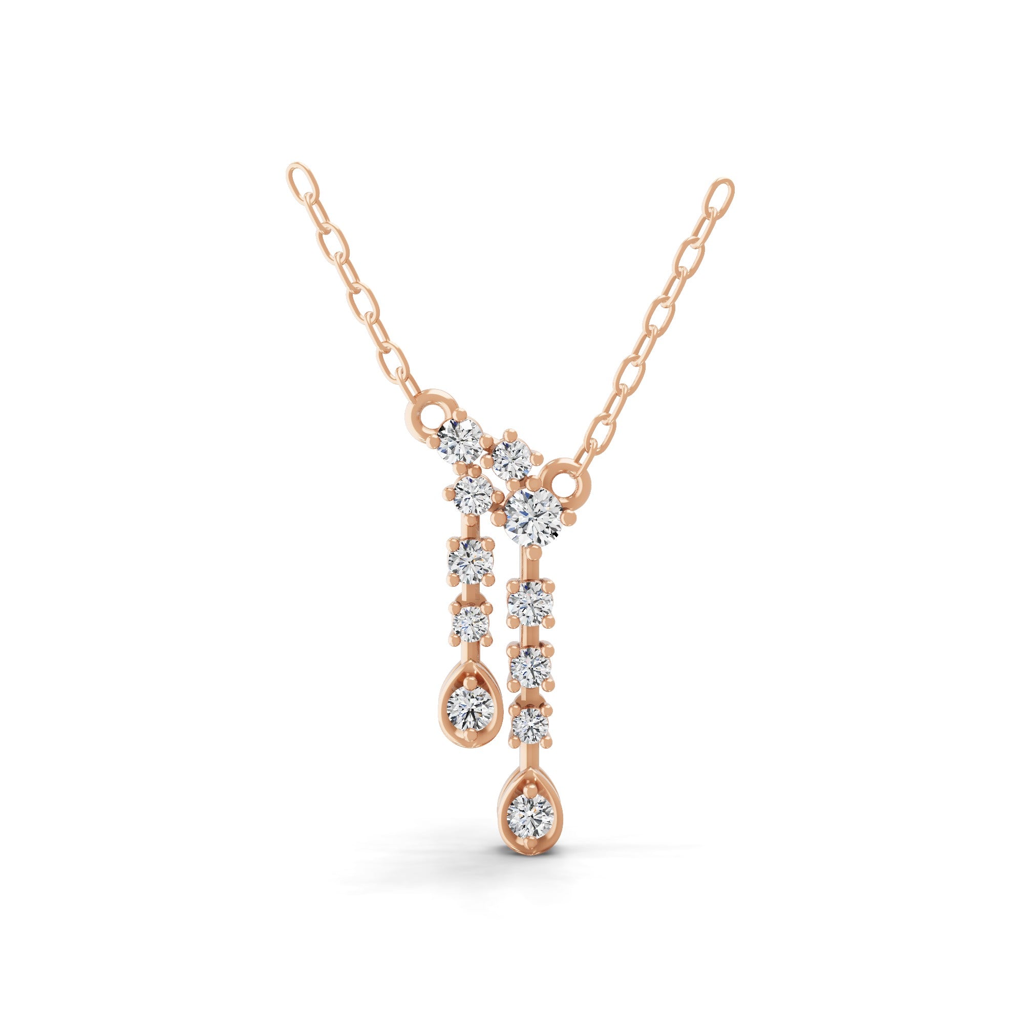 14K Fine Gold Necklace Lab Grown Round Cut Diamond Dangling Pendant 0.63Ct